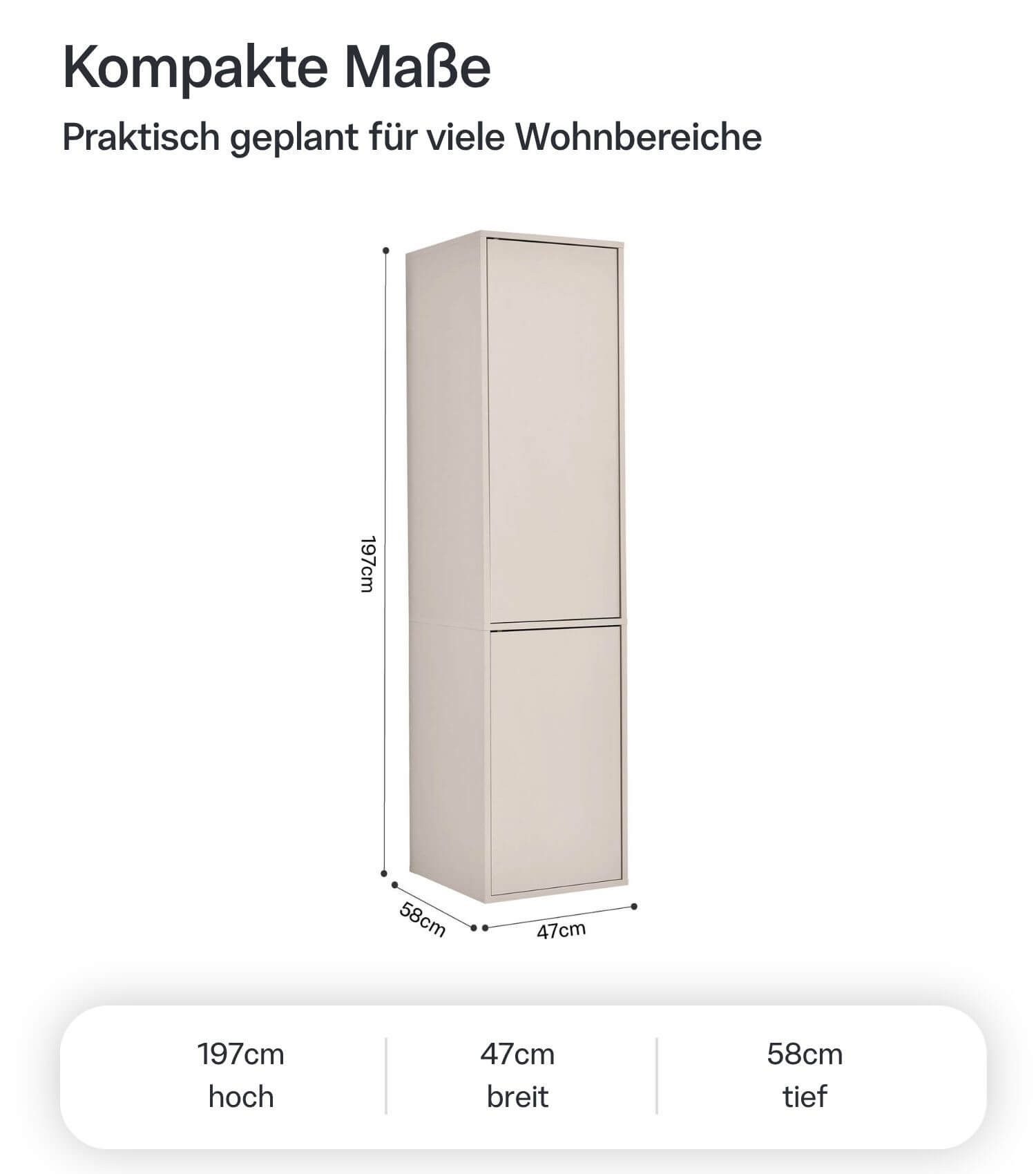 mokebo Kleiderschrank in Kaschmir-Beige 'Robe' (47x197 cm, mit Push-to-Open) Made in Germany, Schlafzimmer Schrank, mit Schubladen, Kaschmir Beige