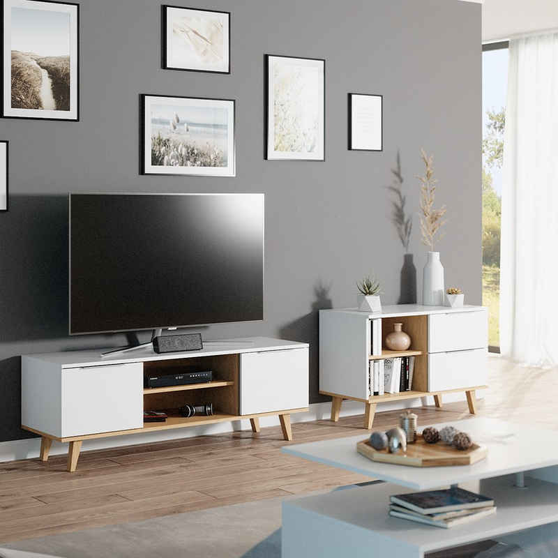 Vicco Kommode Sideboard Anrichte Nautica mittel Weiß / Buche