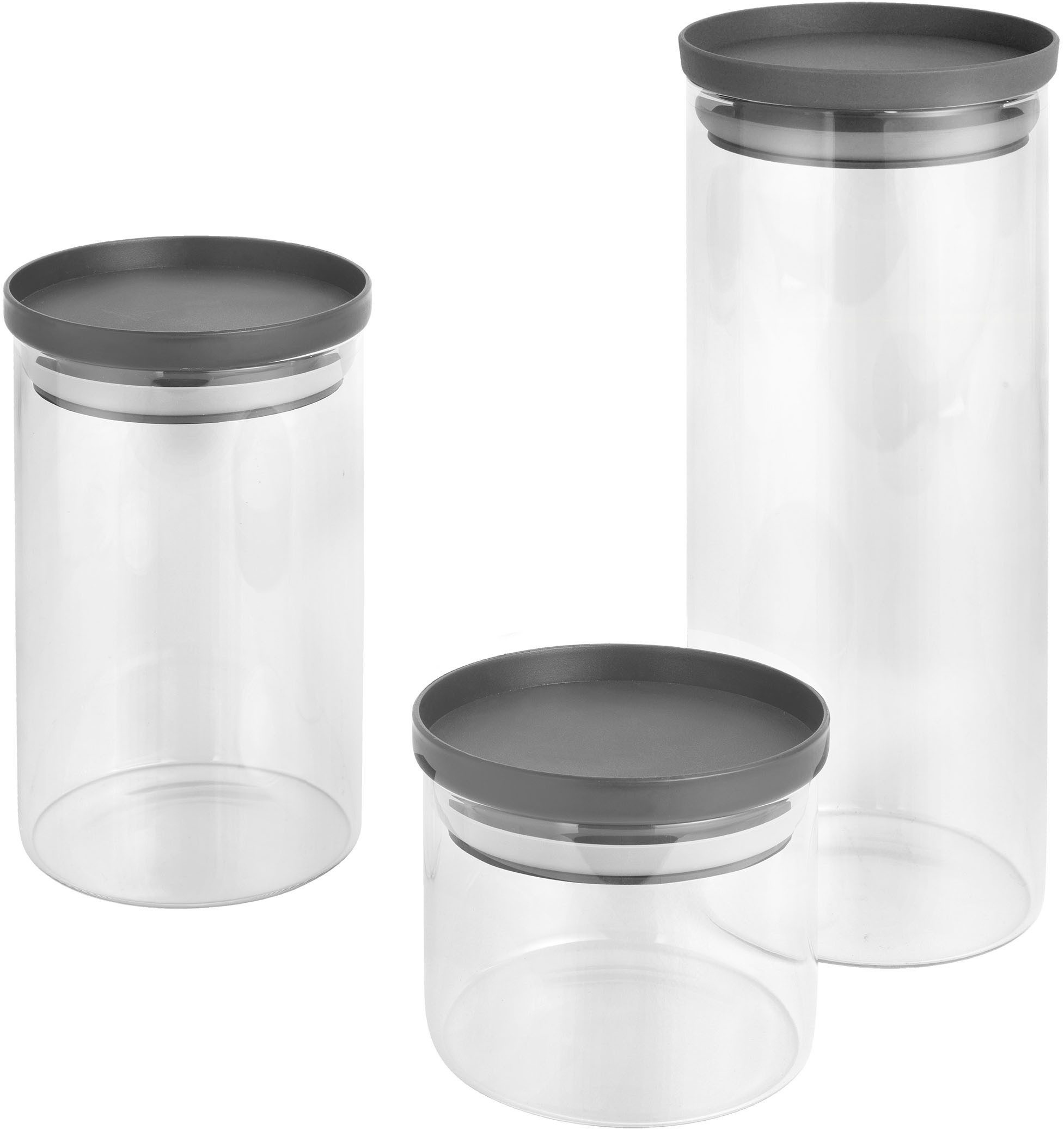 Metaltex Vorratsglas Aroma Line, Lebensmittelaufbewahrungsbehälter, Borosilikatglas, (Set, 3-tlg), in drei Größen 450 ml, 1000 ml und 1500 ml