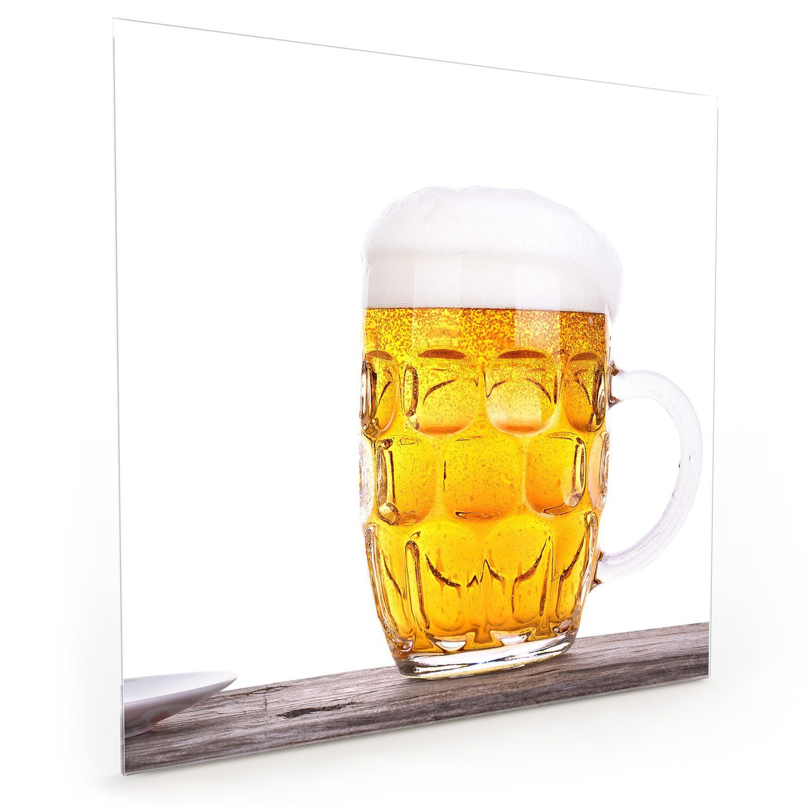 Primedeco Küchenrückwand Spritzschutz Glas Bierglas neben Fass