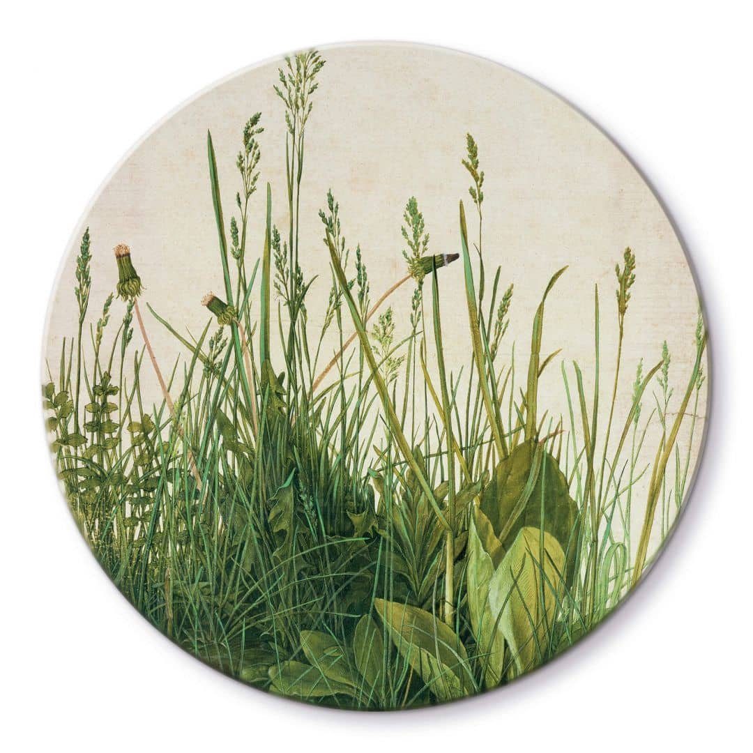 K&L Wall Art Glasbild Glas Wandbild Rund Glasbild Vintage Wiese Dürer Rasenstück, Wandschutz Deko Bilder