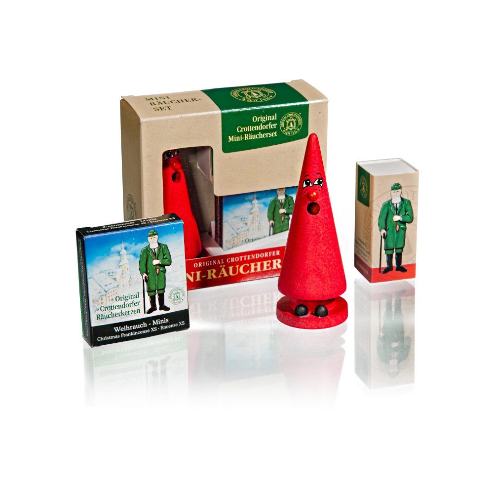 Crottendorfer Räuchermännchen 2071-2, Ziegenbein Romy Rose Geschenkset, inkl. Mini Räucherkerzen und Streichhölzer, Made in Germany