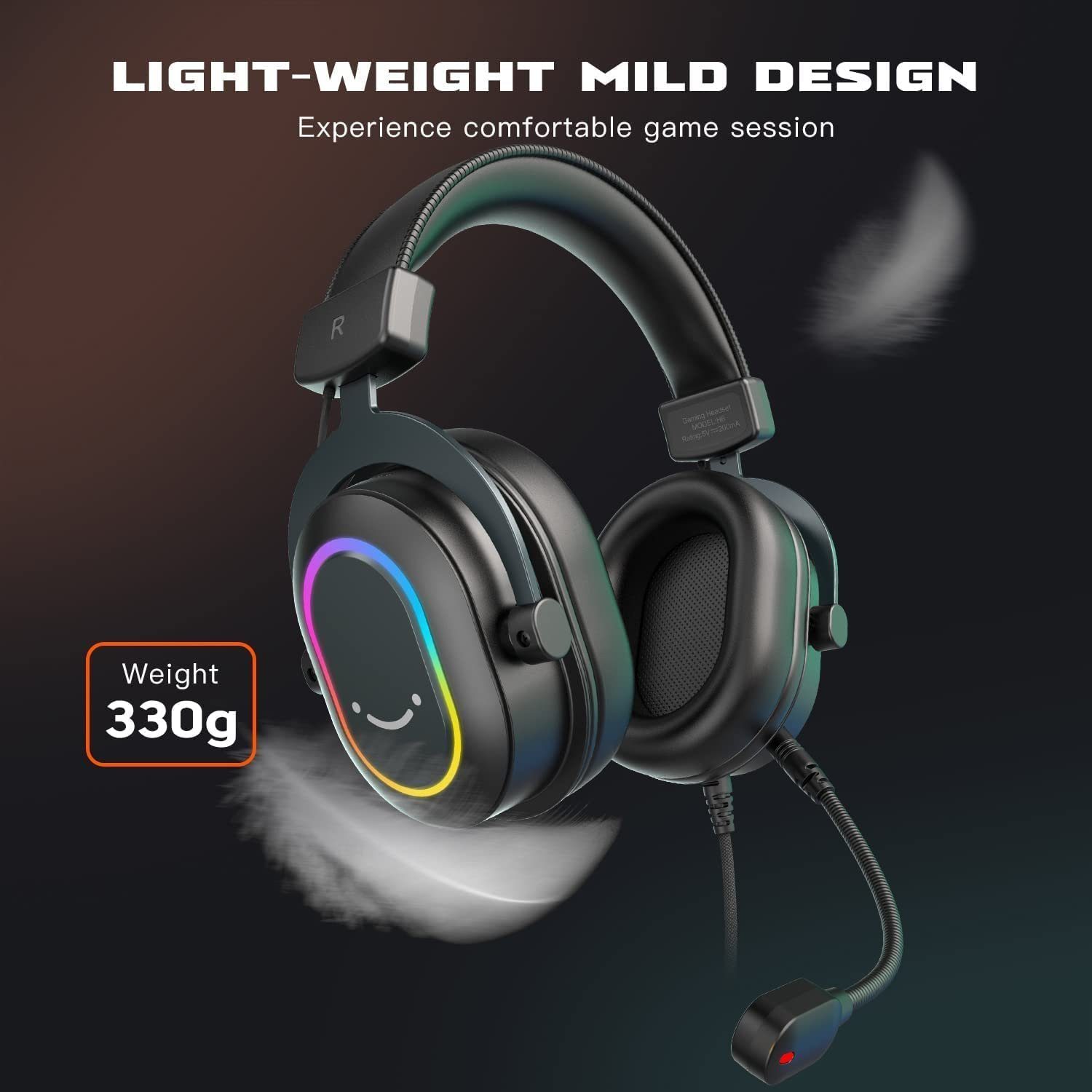 FIFINE Mikrofon Headset Gaming PC PS4 PS5 mit Mikrofon Over-Ear Kopfhörer mit Kabel, RGB-Design, 3 Sound-Modi, Surround-Sound und Ohrpolster – Bild 5 von 5