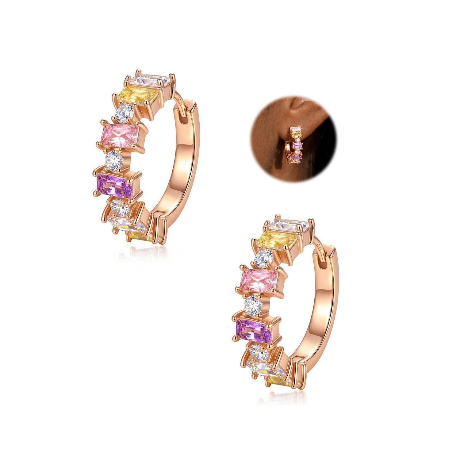 LuxusKollektion Creolen-Set Ohrringe Damen Silber 925 Zirkonia Creolen Bunt