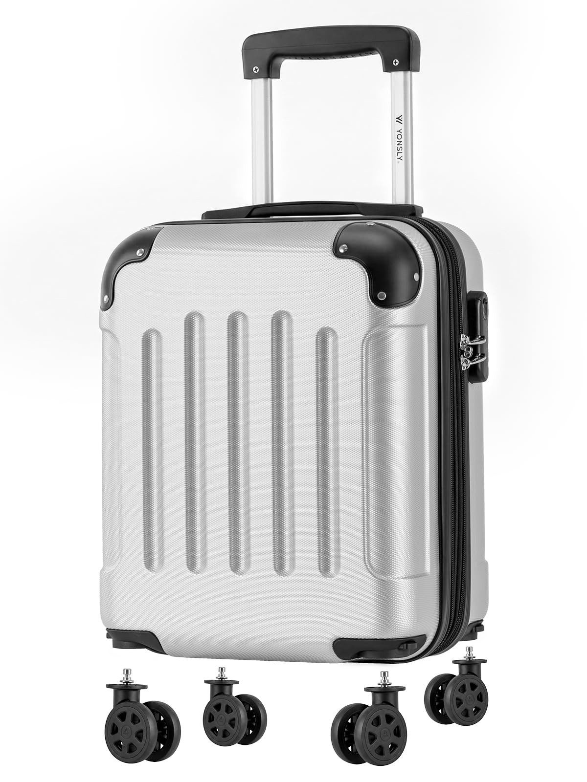 YONSLY Handgepäckkoffer Kabinenkoffer Reisekoffer Trolley mit abnehmbaren Rollrädern, 4 Rollen, ABS-Hartschale mit Zahlenschloss und ergonomischem Gummigriff
