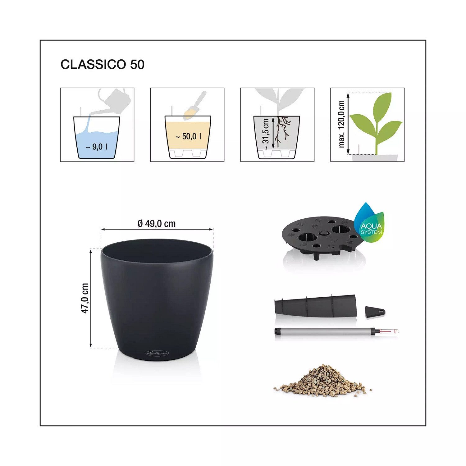 Lechuza® Pflanzkübel Classico Color 50, dunkelgrau