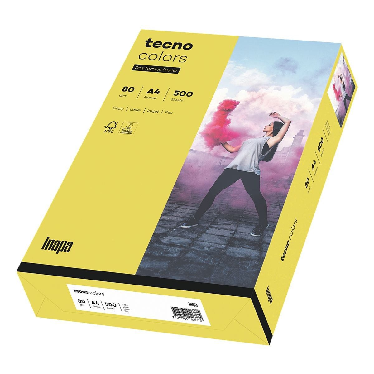 tecno Colors, g/m², Inapa A4, 500 DIN / Intensivfarben, 80 Kopierpapier gelb Drucker- Rainbow und tecno Format Blatt