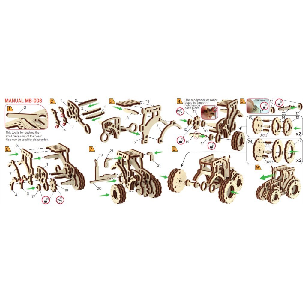 Wooden City 3D-Puzzle 3D-Puzzle Superschneller Traktor, Puzzleteile