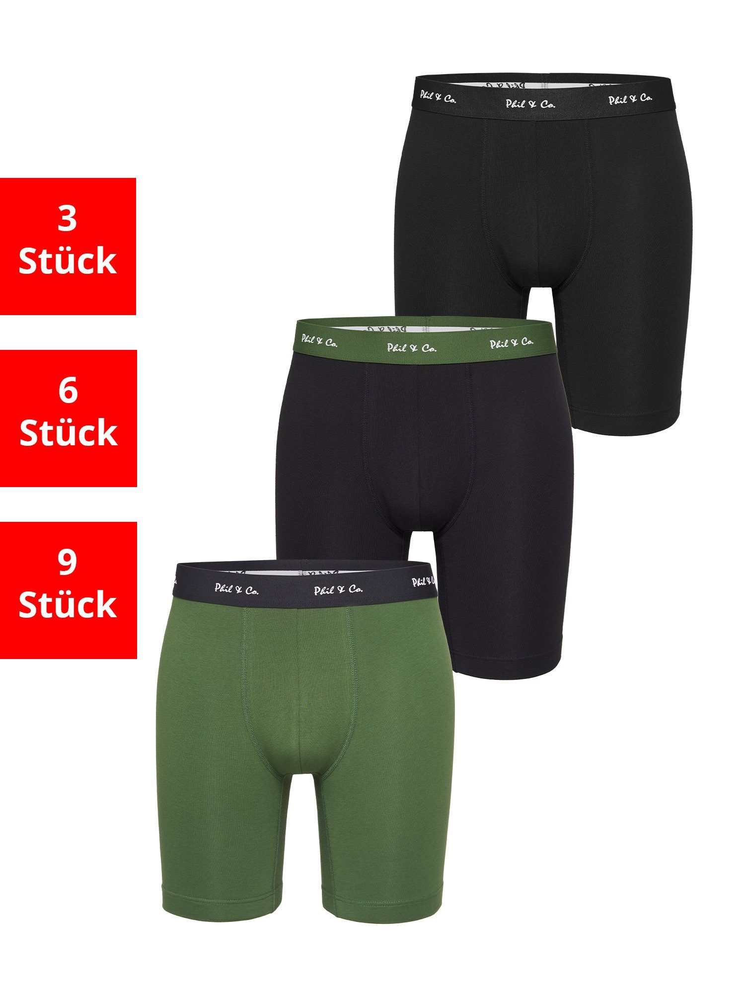 Boxer Langer & Phil Retro-Shorts Boxer-Brief green Jersey black Boxer Co. Unterhose (3-St) Long
