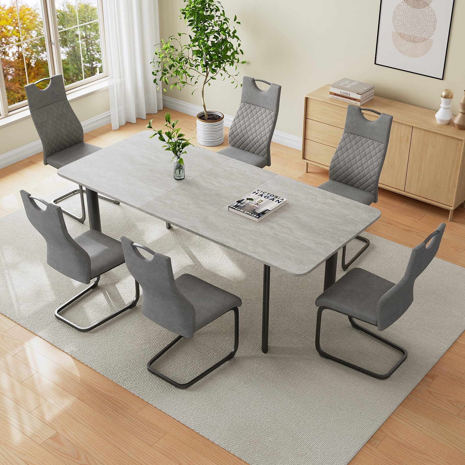 Jiexi Essgruppe Essgruppe Tisch Ausziehbar 160-200cm Esstisch Mit 6-8 Stühlen Set