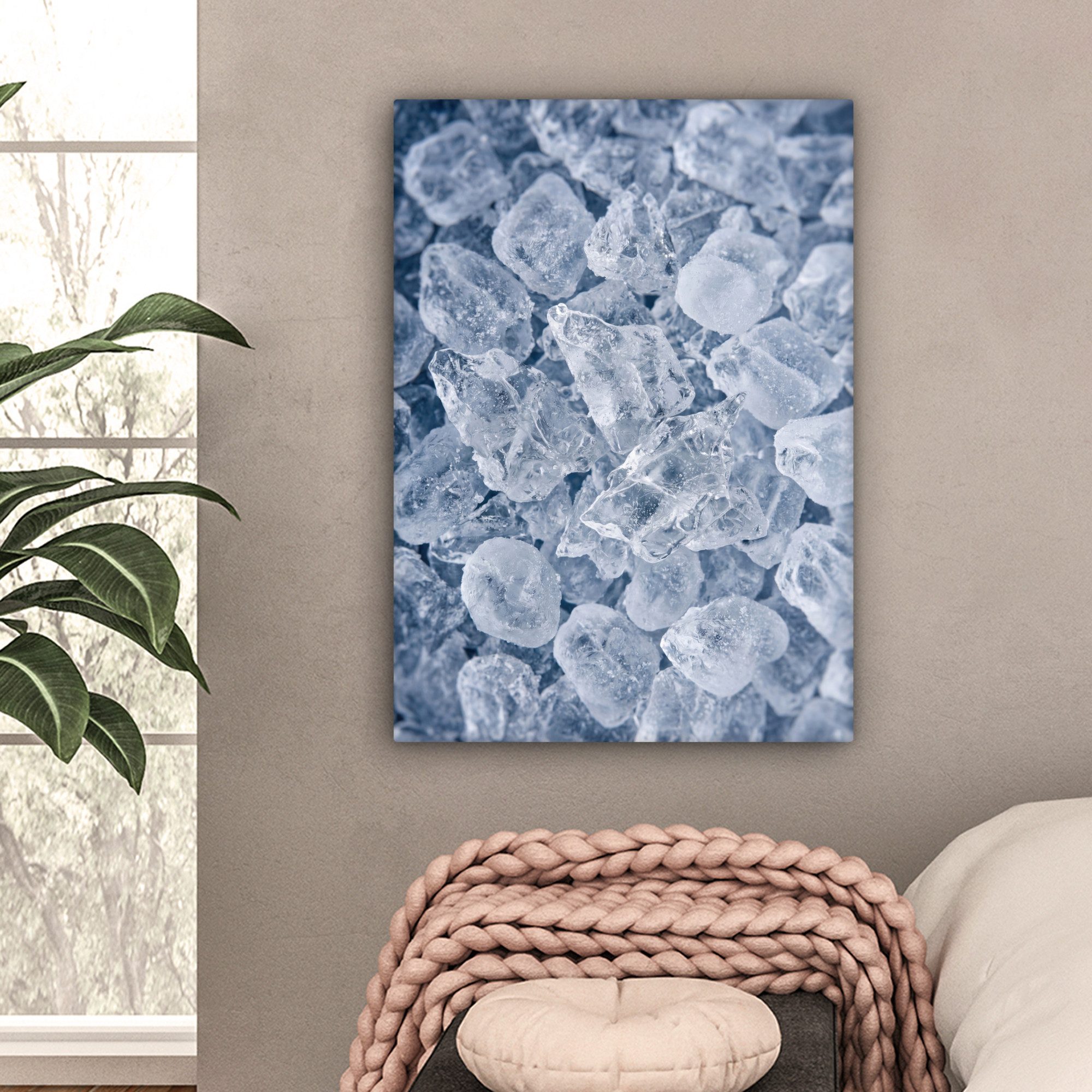 OneMillionCanvasses® Leinwandbild Eiswürfel - Wasser - Blau, Fotodruck (1 St), Leinwand Bilder für Wohnzimmer Schlafzimmer 60x80 cm