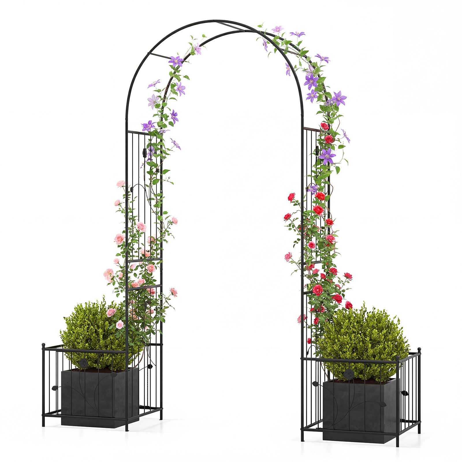 COSTWAY Rosenbogen, 1 St., Gartenbogen mit 2 Blumenkästen, Rankbogen für Kletterpflanzen