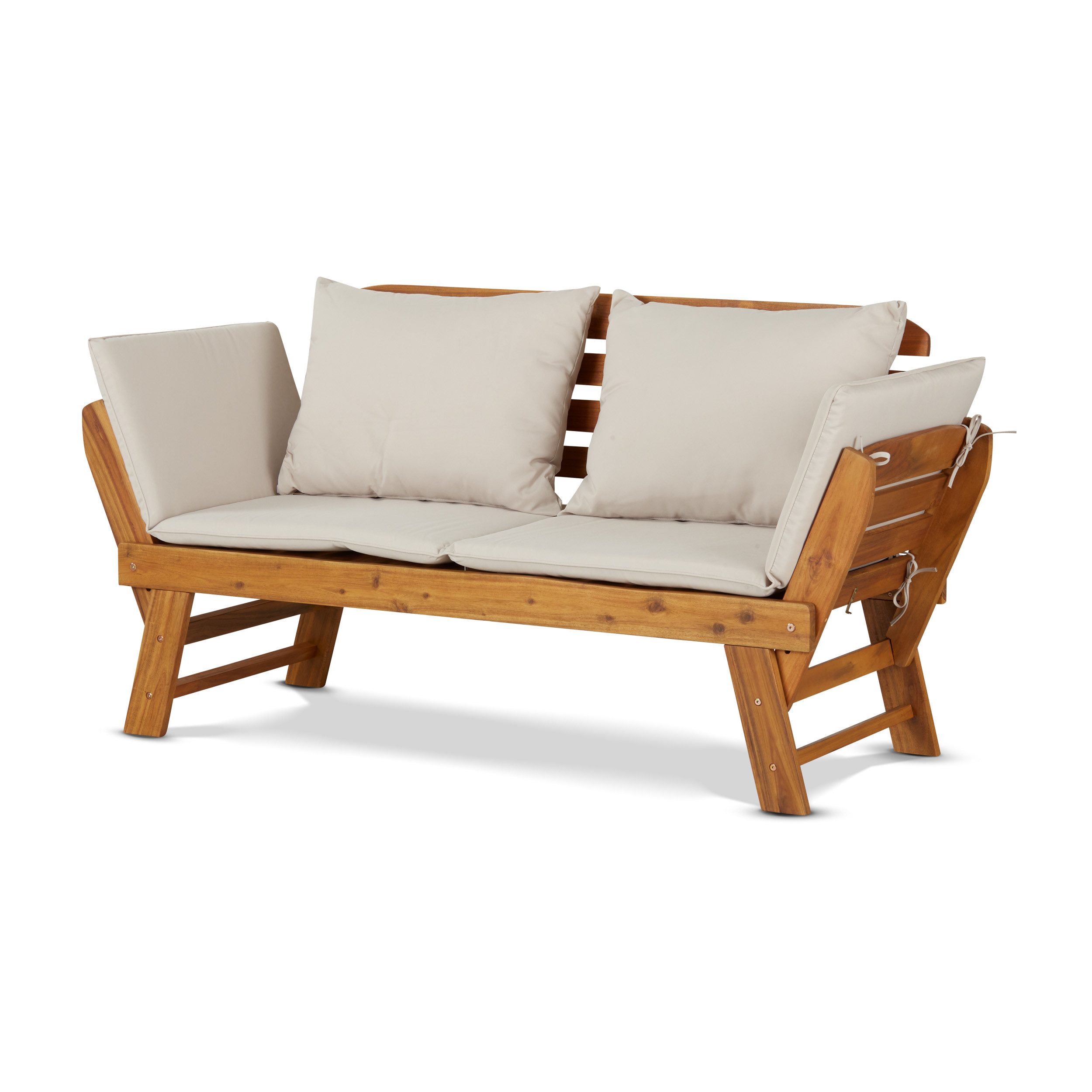 KHG Gartenliege Akazie geölt, Daybed, Sonnenliege, Lounge-Set klappbar, 1 St., Creme, Schlaffunktion