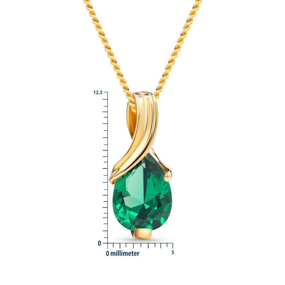 Miore Kette mit Anhänger für Damen mit Smaragd, Saphir oder Rubin im Tropfenschliff 14K Gold, Kette vergoldet 18K 925 Sterling Silber