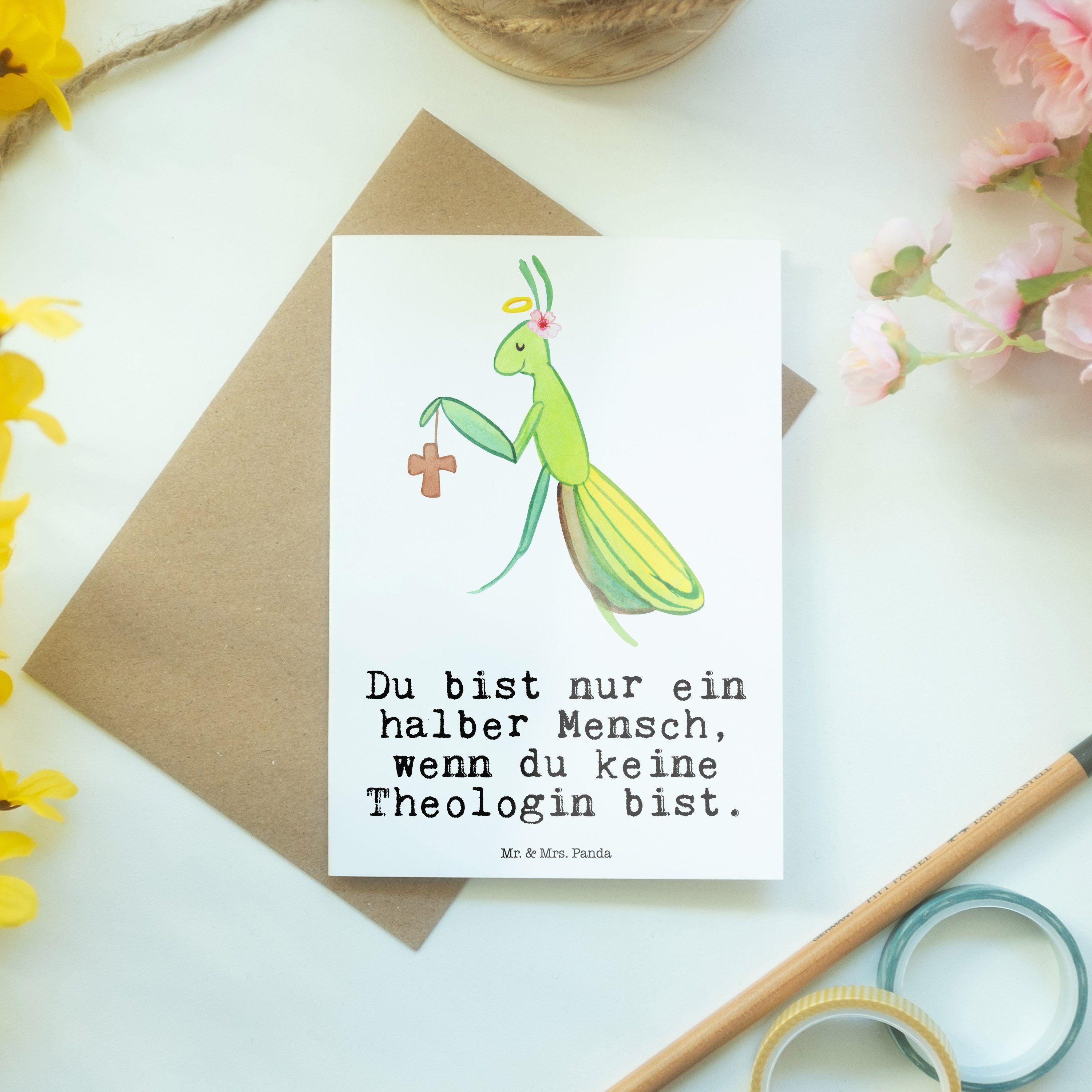 Theologin Mrs. mit Hochzeitskarte, Beruf, Grußkarte G Panda Herz & - Mr. Karte, Geschenk, - Weiß