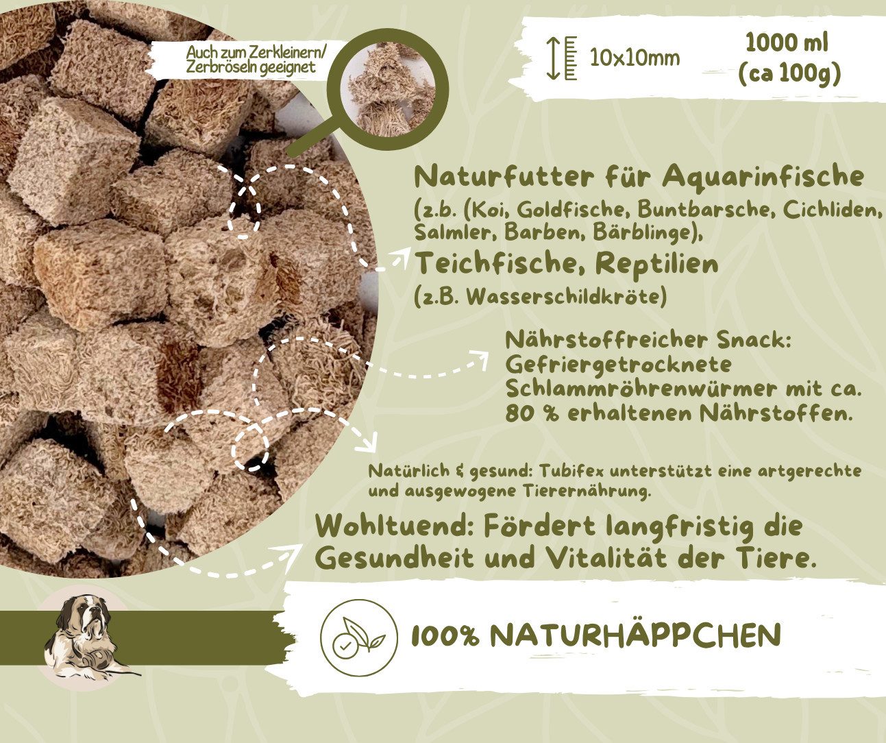 Warnick´s Tierfutterservice Tubifex - gefriergetrocknete Schlammröhrenwürmer im PE-Beutel, Ergänzungsfuttermittel für: Zierfische, Süßwasserfische, Schildkröten, Amphibien, Reptilien