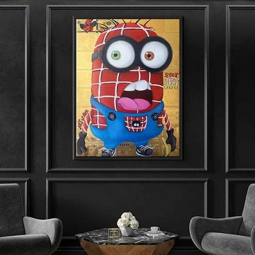 DOTCOMCANVAS® Leinwandbild Spider Minion, Leinwandbild Spider-Man Minions Comic Cartoon rot gold