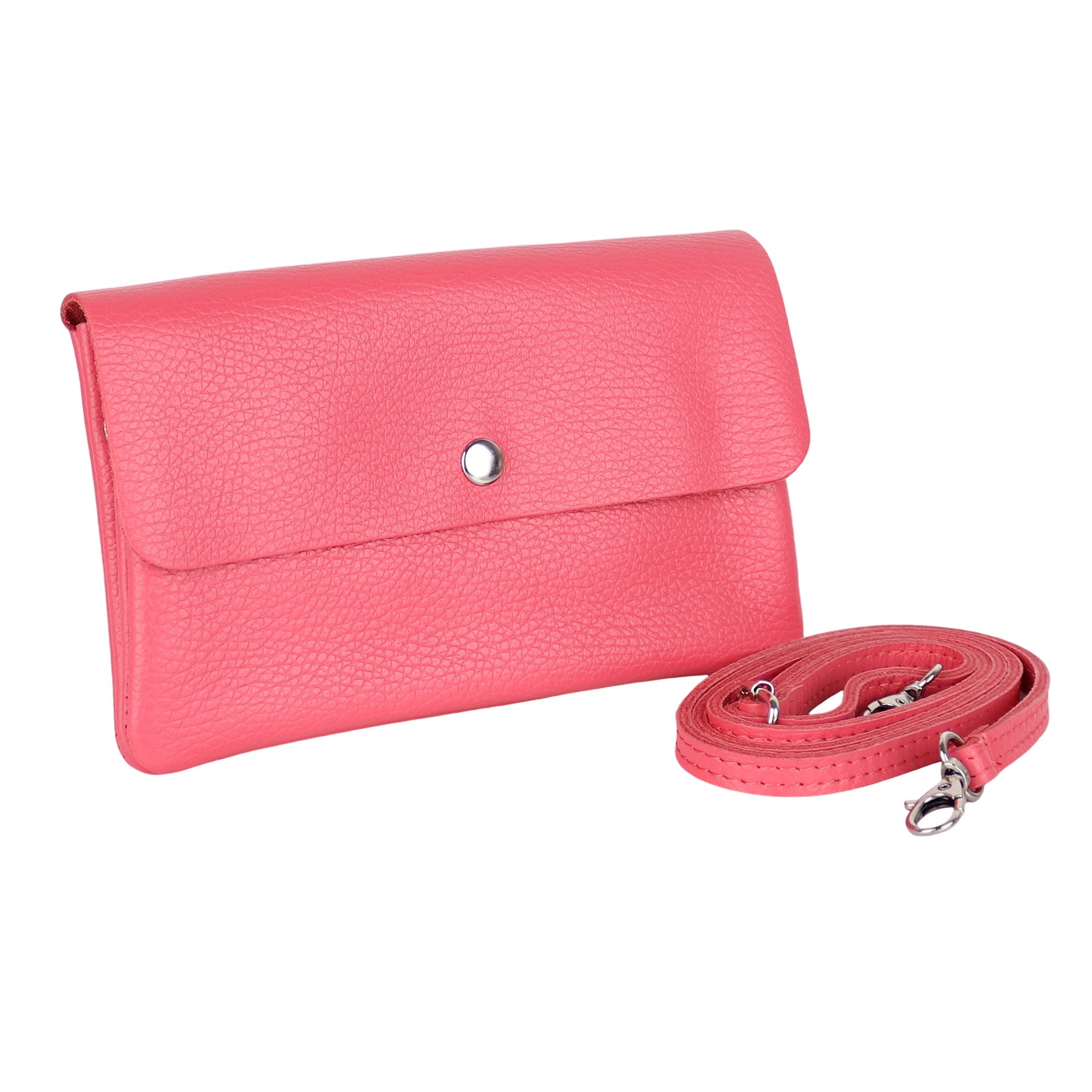 MIRROSI Clutch Damen, Crossbody Bag, Echtleder made in Italy ca.20x12x2cm (Leopard Leo Muster und Unifarbe), Umhängetasche, Schultertasche für jeden Anlass