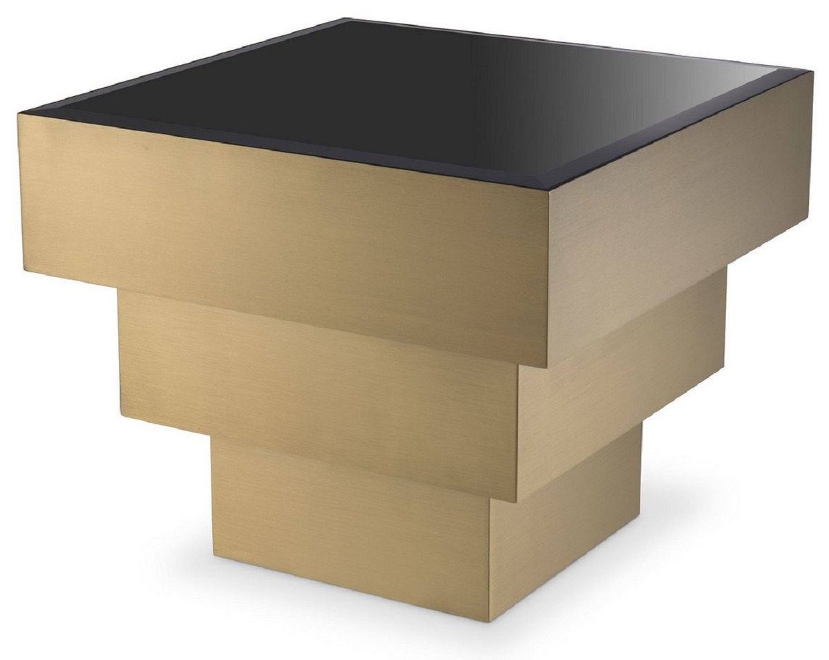 Casa Padrino Beistelltisch Luxus Beistelltisch Messingfarben / Schwarz 55 x 55 x H. 45 cm - Quadratischer Edelstahl Tisch mit Glasplatte - Möbel - Luxus Möbel