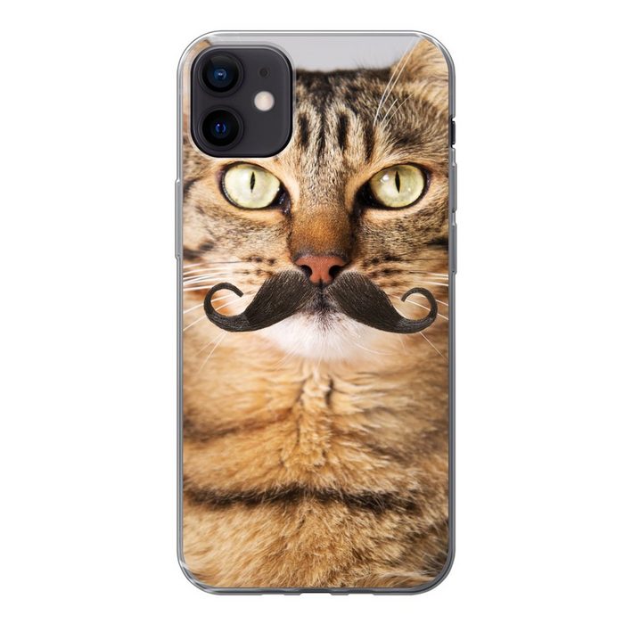 MuchoWow Handyhülle Katze - Schnauzbart - Hipster Handyhülle Apple iPhone 12 Mini Smartphone-Bumper Print Handy