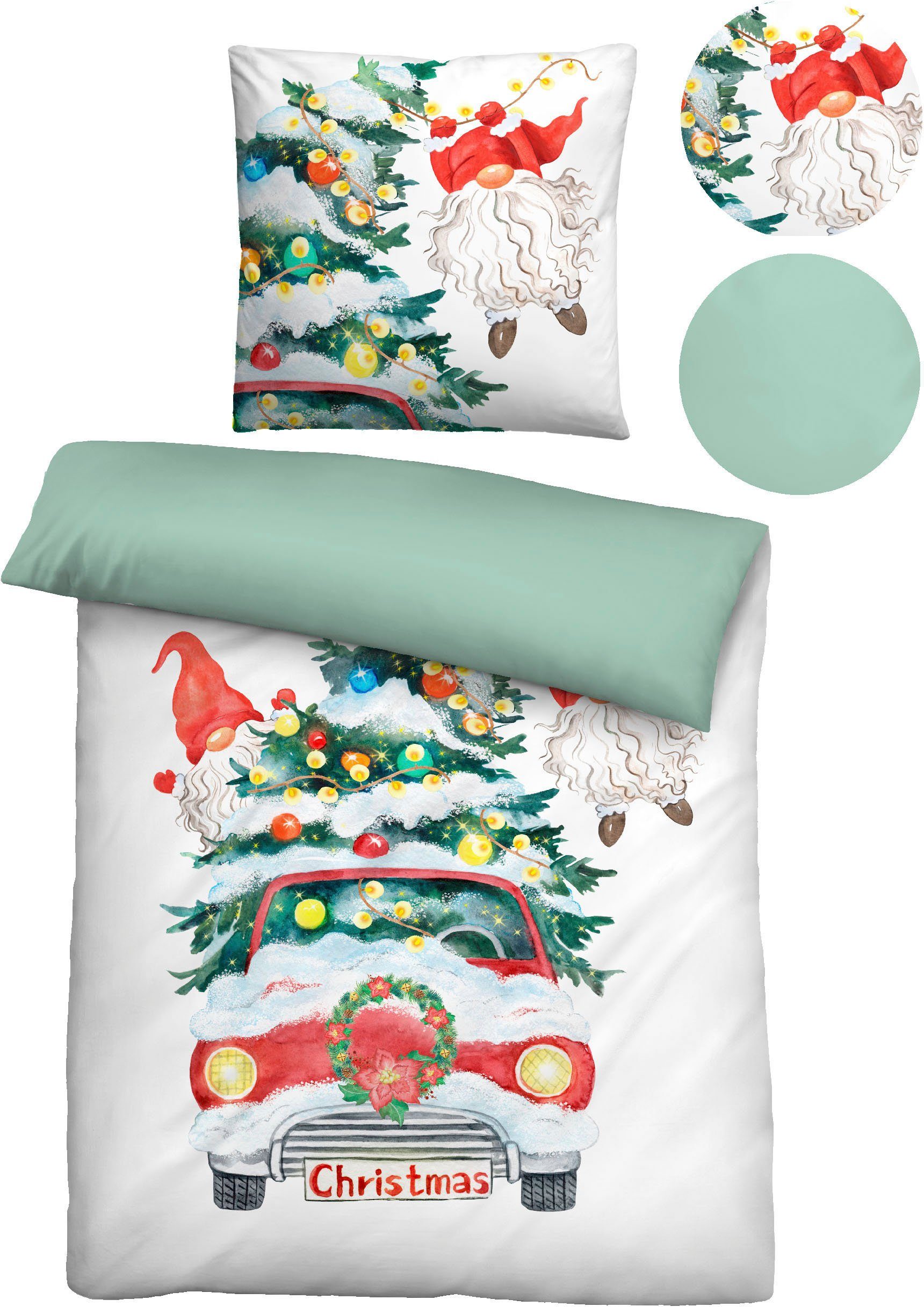 Castell - Markenbettwäsche Wendebettwäsche Nikolaus, Feinbiber, 2 teilig, wohlig warm, Winter, 100% Baumwolle, pflegeleicht, Weihnachten