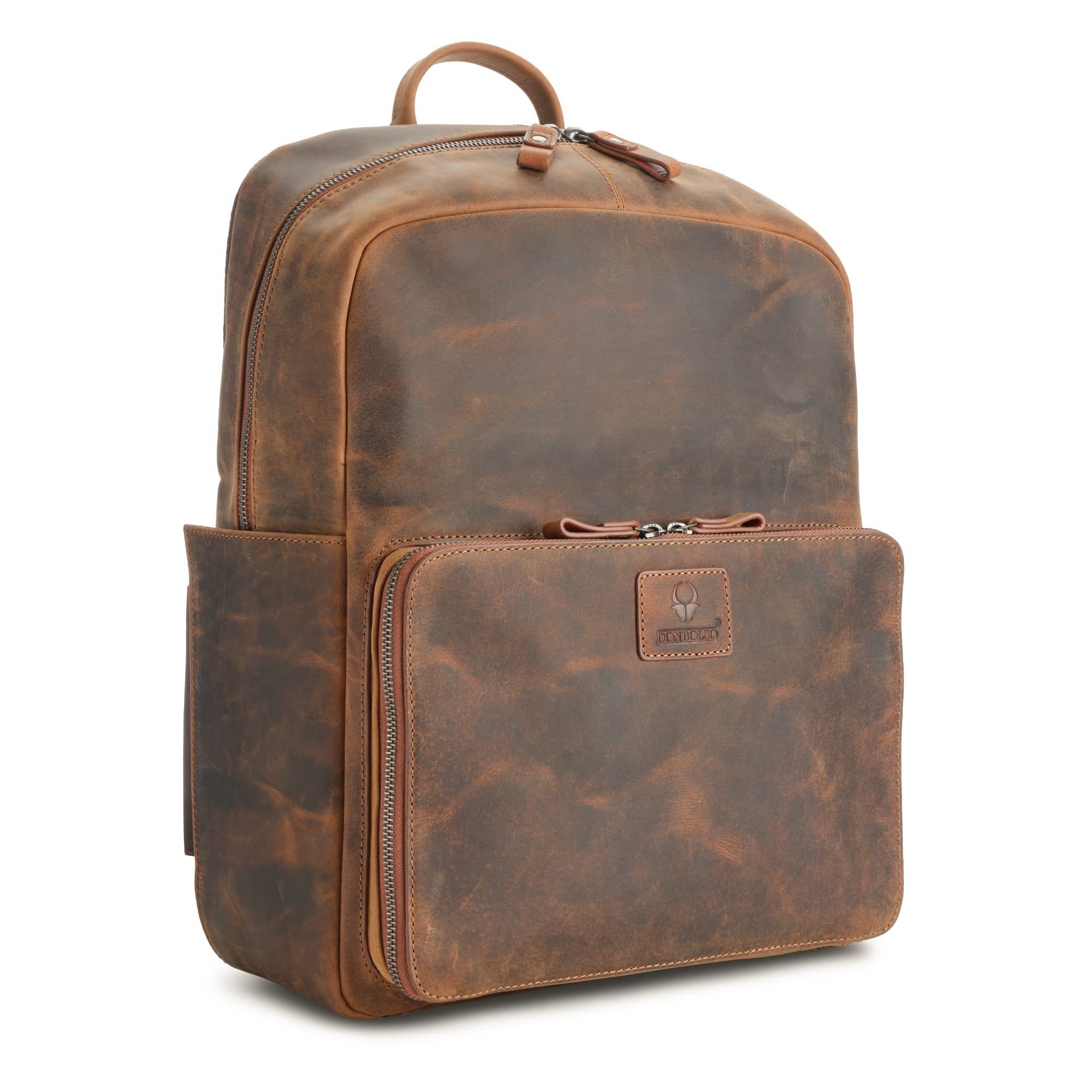 Donbolso Daypack Premium Leder Daypack Für Damen und Herren, Vintage Braun Tokiotokioleder