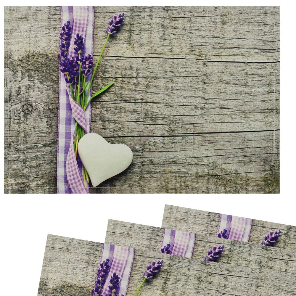 (4-St) 4er Lavendel Herzen matches21 45x30 HOBBY, Textil Platzset, & CLOTH Set Tischsets Holz HOME cm,