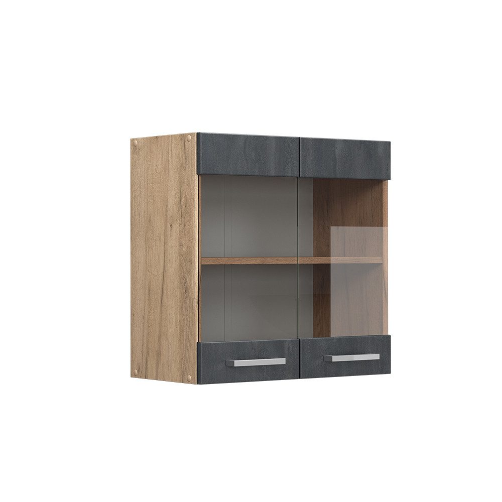 Livinity® Glashängeschrank Geschirrschrank R-Line 60 cm GKO Schwarz Beton