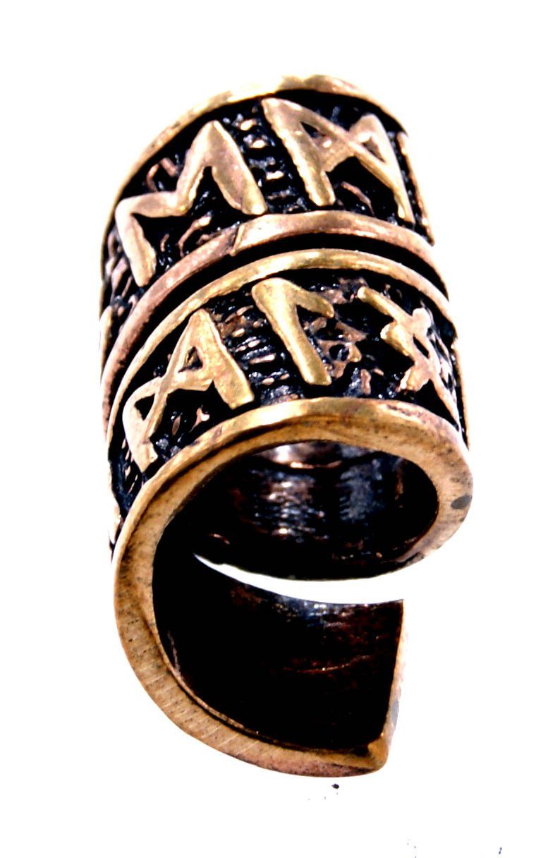 Leather Bartperle 8 mm Futhark Runen Kiss of Haarperle Bartschmuck Spirale Bartbürste Bronze