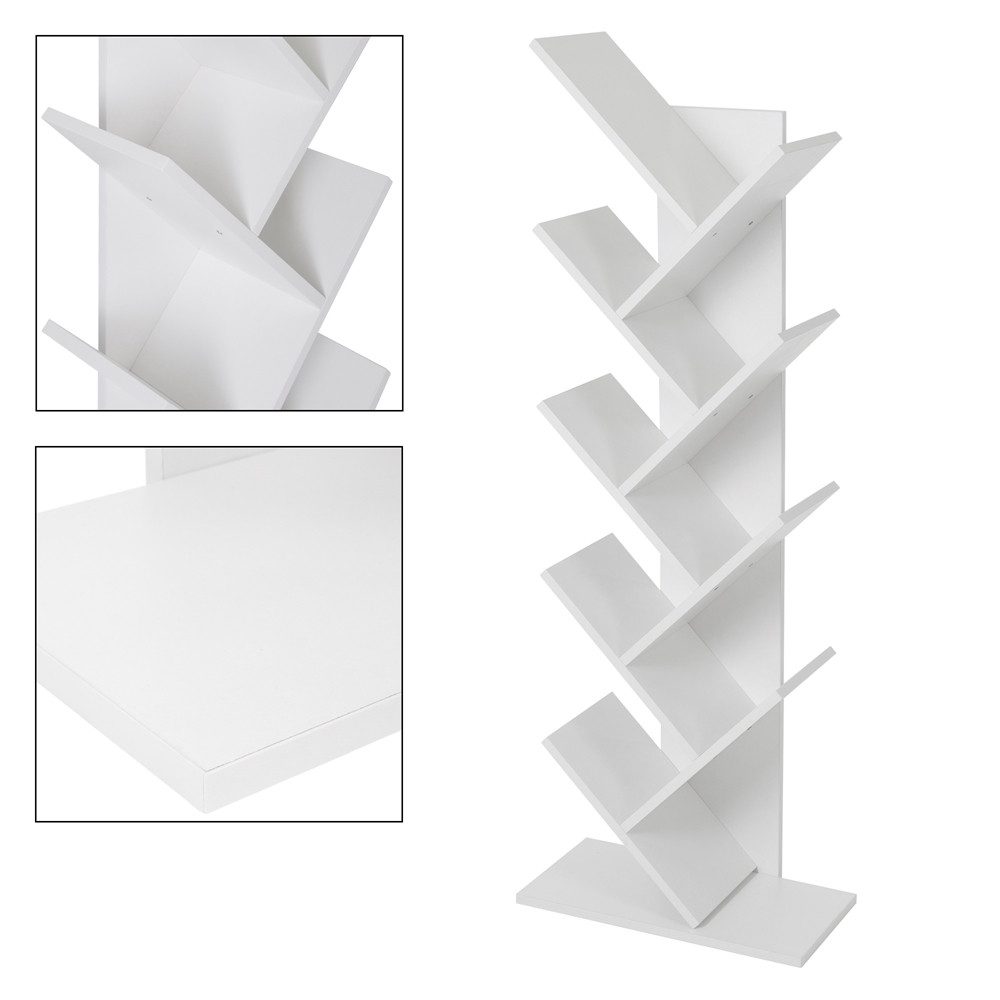 ML-DESIGN Bücherregal Bodenstehendes Regal Aktenregal Aufbewahrungregal für Wohnzimmer, Büro, 8 Ebenen Baumform 50x25x140cm Weiß Holz Standregal für CD/DVD Bücher