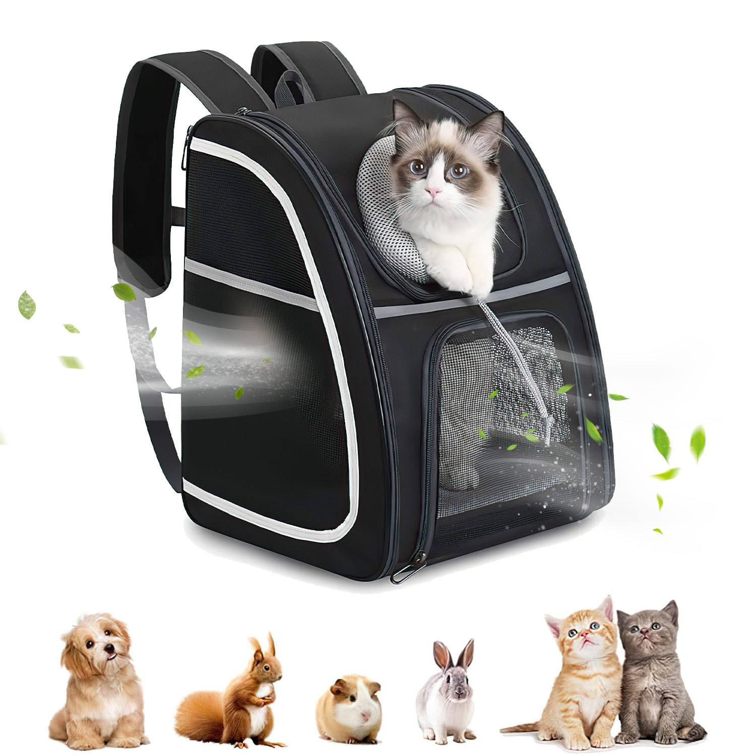 Refined Living Tiertransporttasche Haustier Rucksack mit Netzfenster Tragbare und Faltbare Katzentasche bis 8,00 kg, Katzenrucksack mit Seitentaschen Atmungsaktive und Leichte Hundetasche