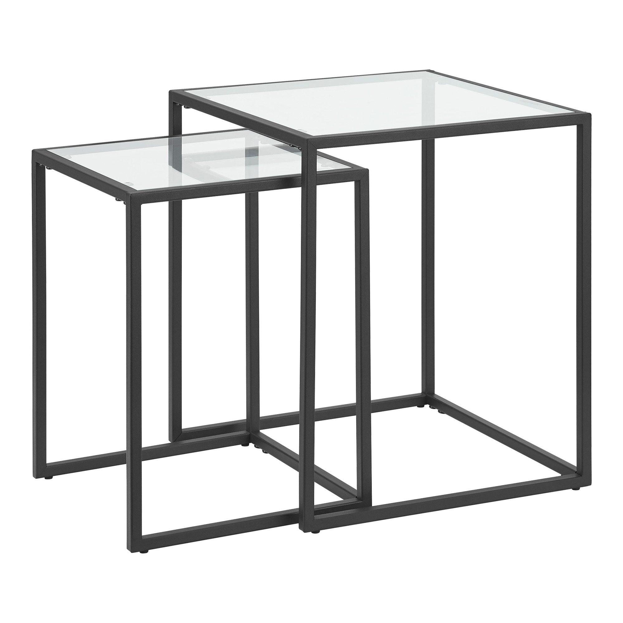 en.casa Satztisch, »Holstebro« 2er Set Couchtisch aus Glas Schwarz / Transparent
