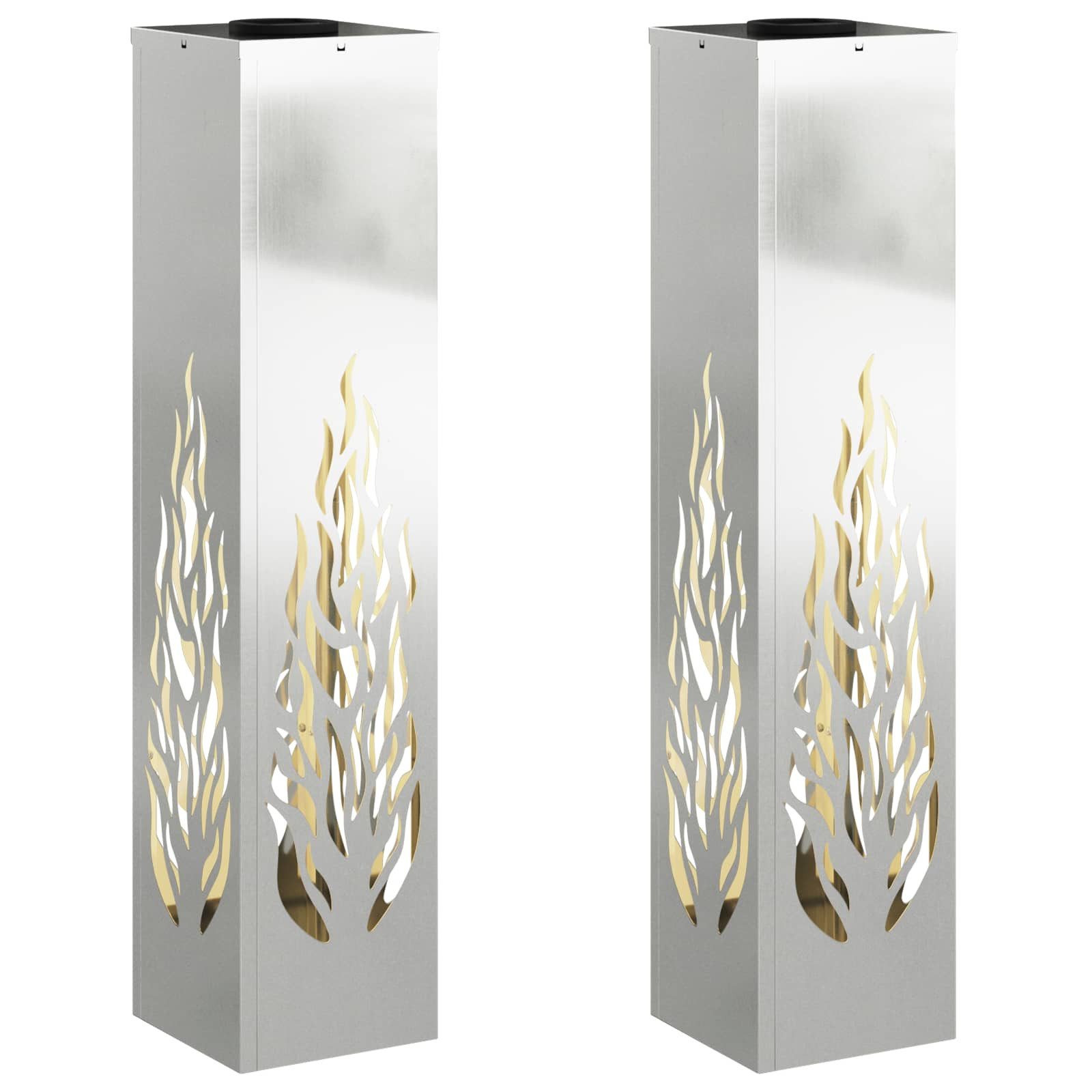 vidaXL LED Solarleuchte Solar LED Weg Licht 2 pcs Silber Galvanisiertes Stahl