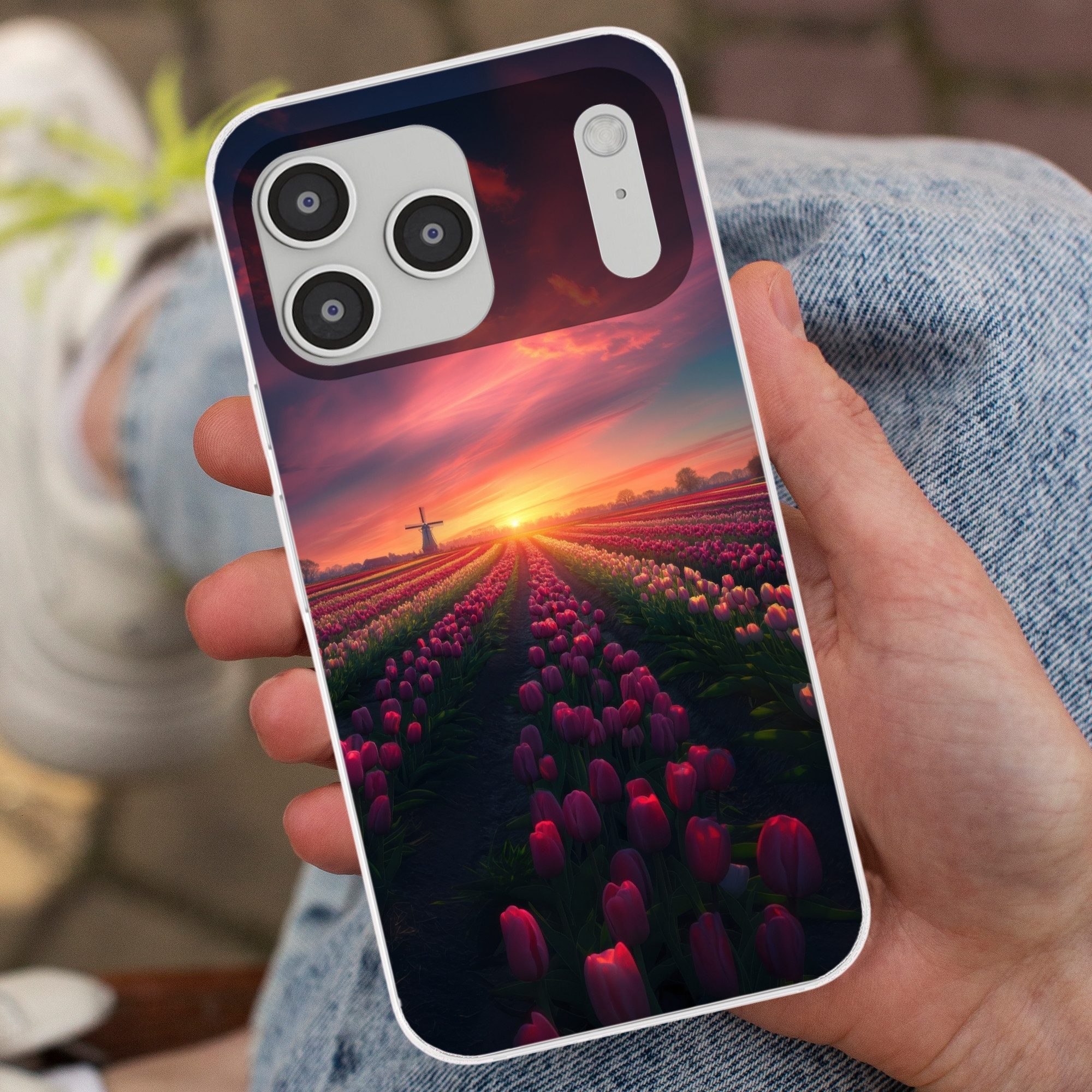 MuchoWow Handyhülle für Apple iPhone 17 Pro Max Windmühle - Sonnenuntergang - Landschaft, Smartphone-Bumper, Print, Handy Schutzhülle Dünn