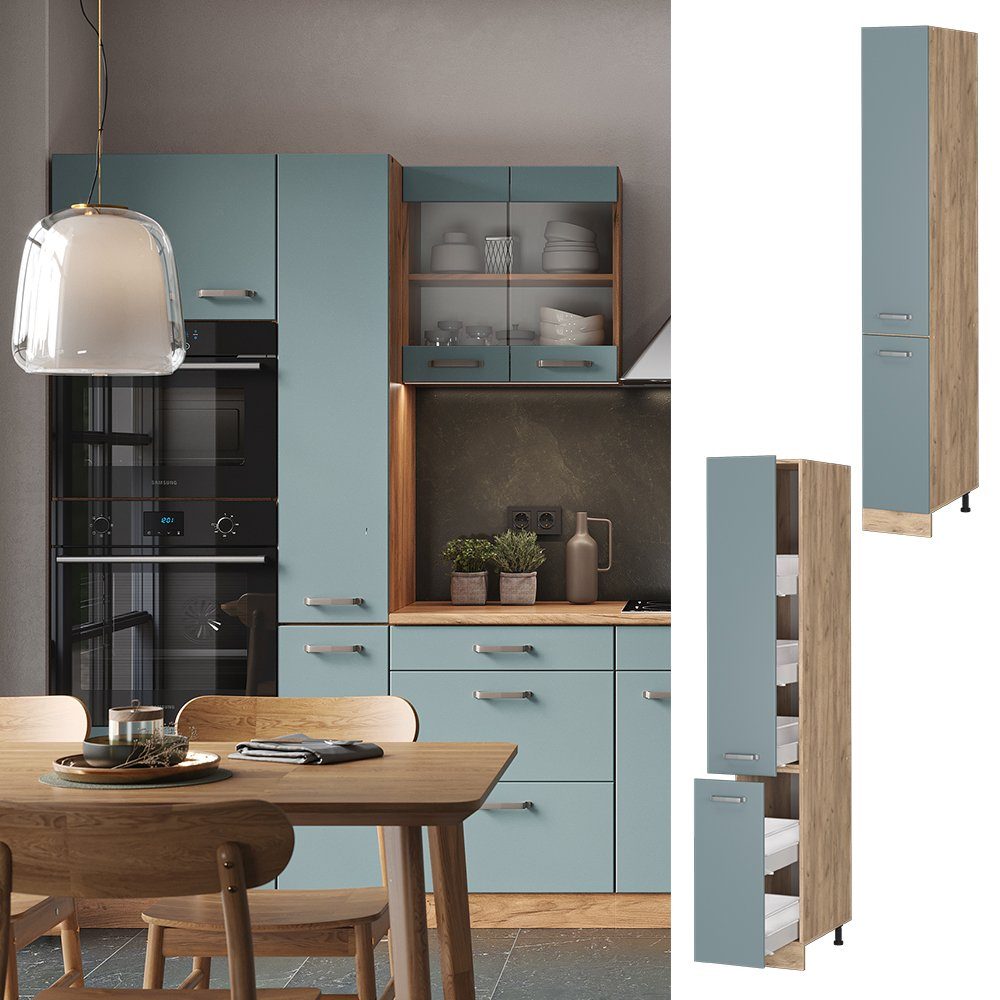 Vicco Hochschrank R-Line, Blau-Grau/Goldkraft Eiche, 30 günstig online kaufen