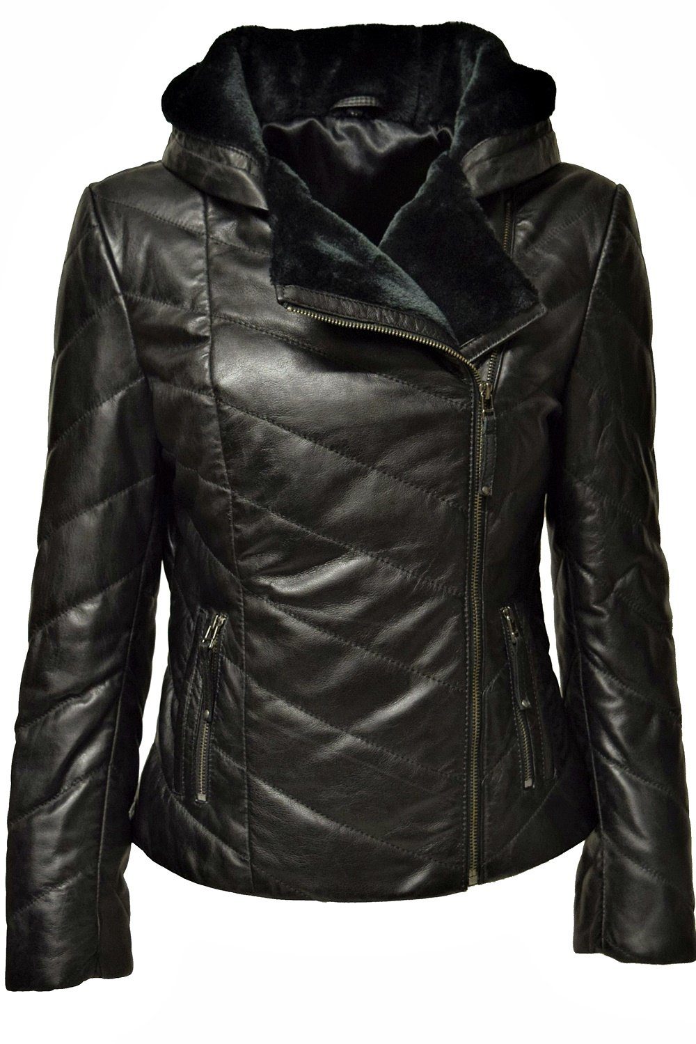 Zimmert Leather Lederjacke Mariella Stepp-Lederjacke aus weichem Leder mit Kapuze Schwarz