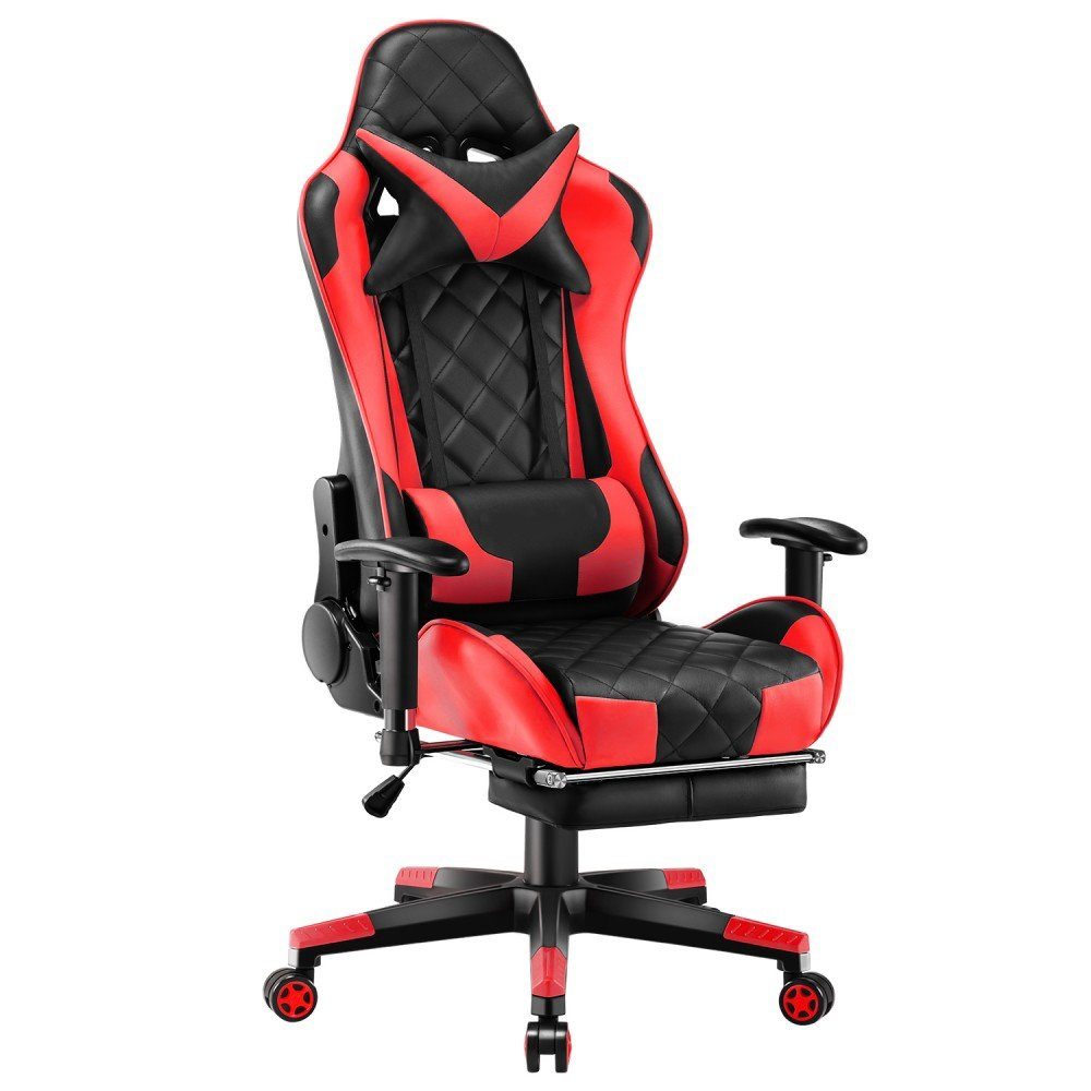 Feel2Home Gaming Chair Gamingstuhl Chefsessel Bürostuhl verstellbare Armlehnen versch. Farben, 4-fach verstellbare Armlehne,Nackenkissen,Fußablage,Lendenkissen