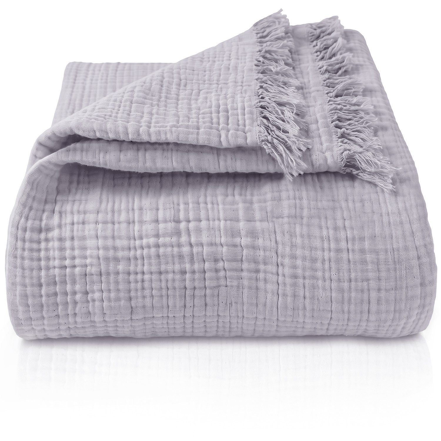 Laynenburg Tagesdecke Musselin mit Fransen aus 100% Baumwolle – Baumwolldecke, Wohndecke als Sommerdecke, Bett-Überwurf, Sofa-Decke, Kuscheldecke