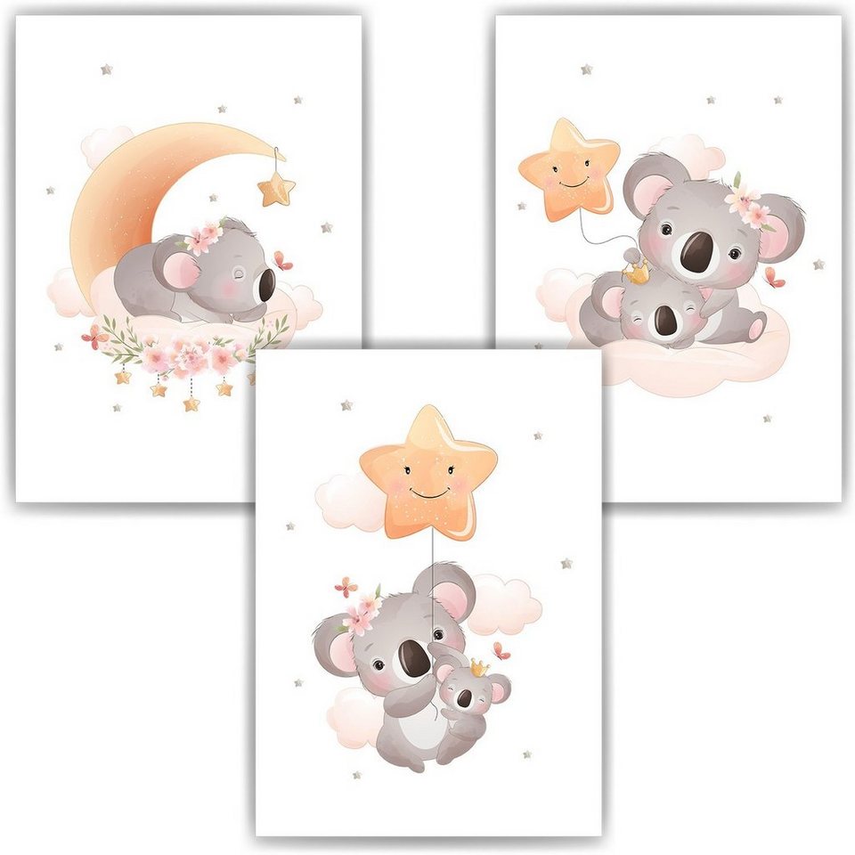 Tigerlino Poster Koala Mama 3er Set Kinderzimmer Wandbilder Babyzimmer  Dekoration