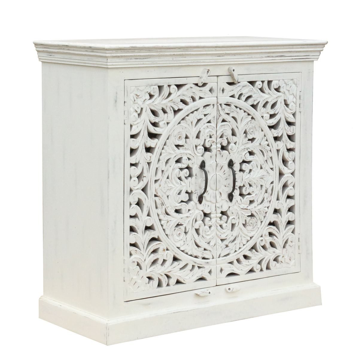 Oriental Galerie Unterschrank Weiß Whitewash Sideboard Benisha Indien 90 cm