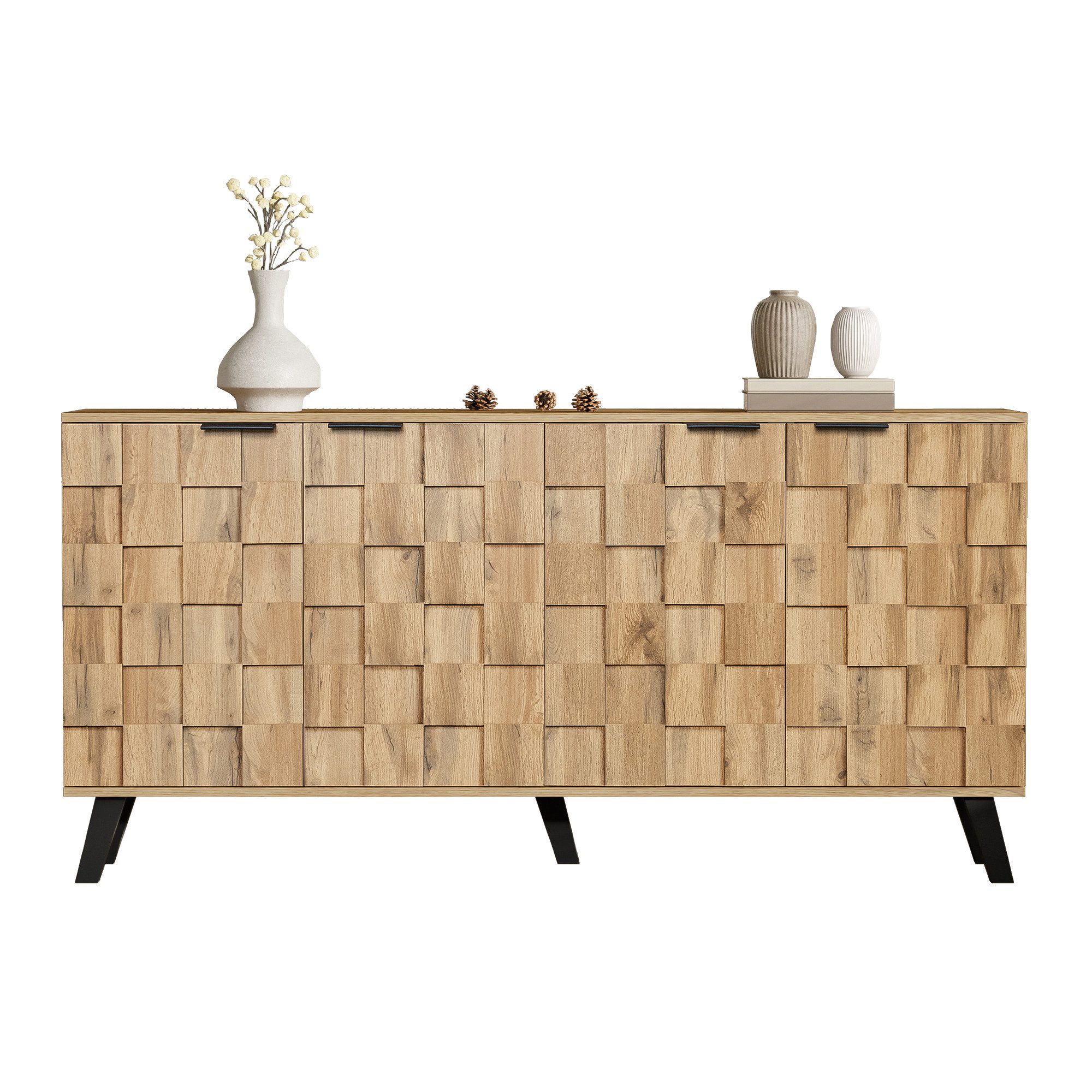 HAUSS SPOLE Sideboard 160,5 x 35,5 x 78 cm mit 4 Türen Praktisches Design für Wohnzimmer (Kommode, Anrichte, Wohnzimmerschrank, Highboard, 1 St., 4 Türen), Mit Verstellbare Einlegeböden