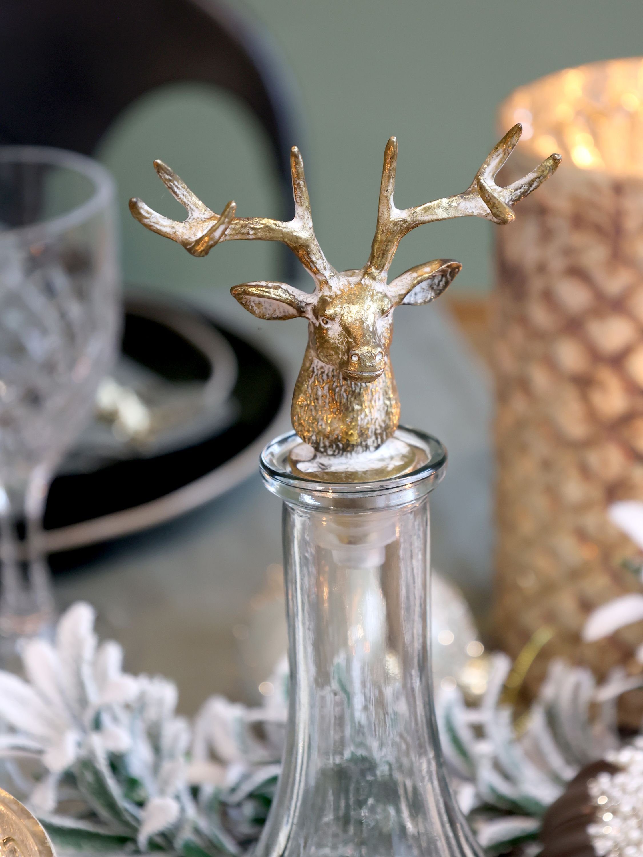 Chic Antique Flaschenverschluss Flaschenverschluss mit Hirsch Polyresin Goldfarben Chic Antique