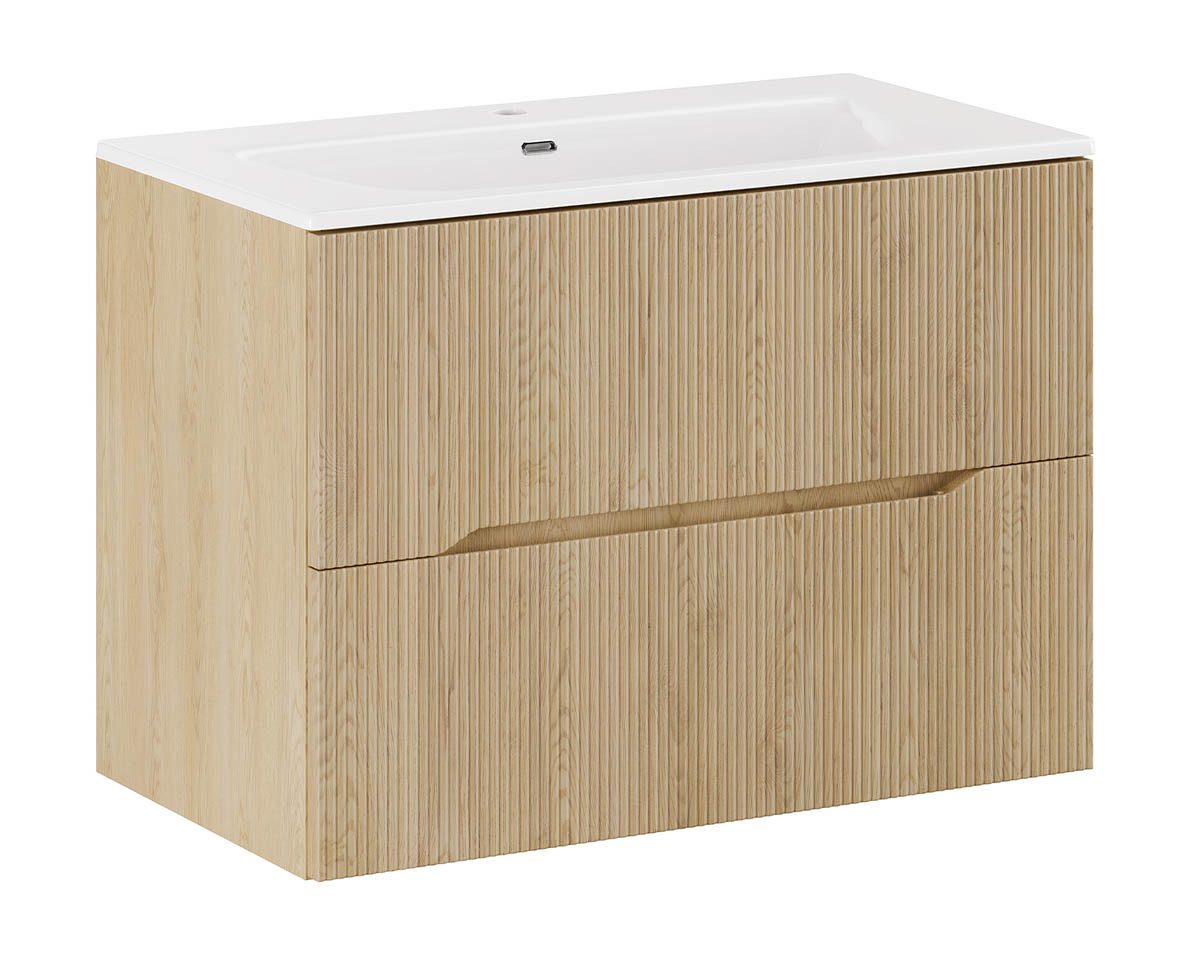 einfachgutemoebel Waschtisch-Set Bad Waschplatz STEINFJORD 80cm Schubfächer, Einbaubecken, oak, (Badmöbel Set, 1-St., Waschtisch Unterschrank)