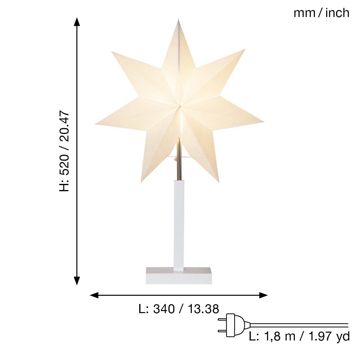 STAR TRADING LED Dekolicht Karo, Tischlampe Weihnachtsstern Karo 3D Papierstern Weihnachten in Weiß mit