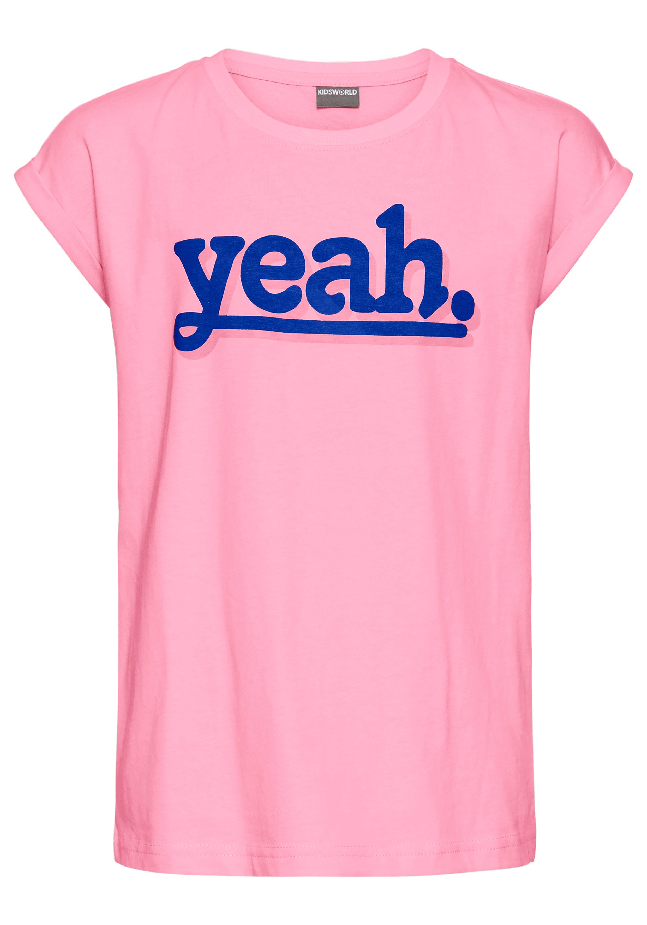 KIDSWORLD T-Shirt Sprücheshirt mit überschnittener Schulter T-Shirt "YEAH" print