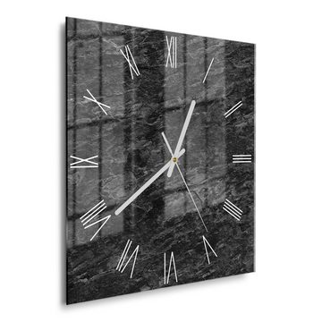 DEQORI Wanduhr 'Dunkle Steinstruktur' (Glas Glasuhr modern Wand Uhr Design Küchenuhr)