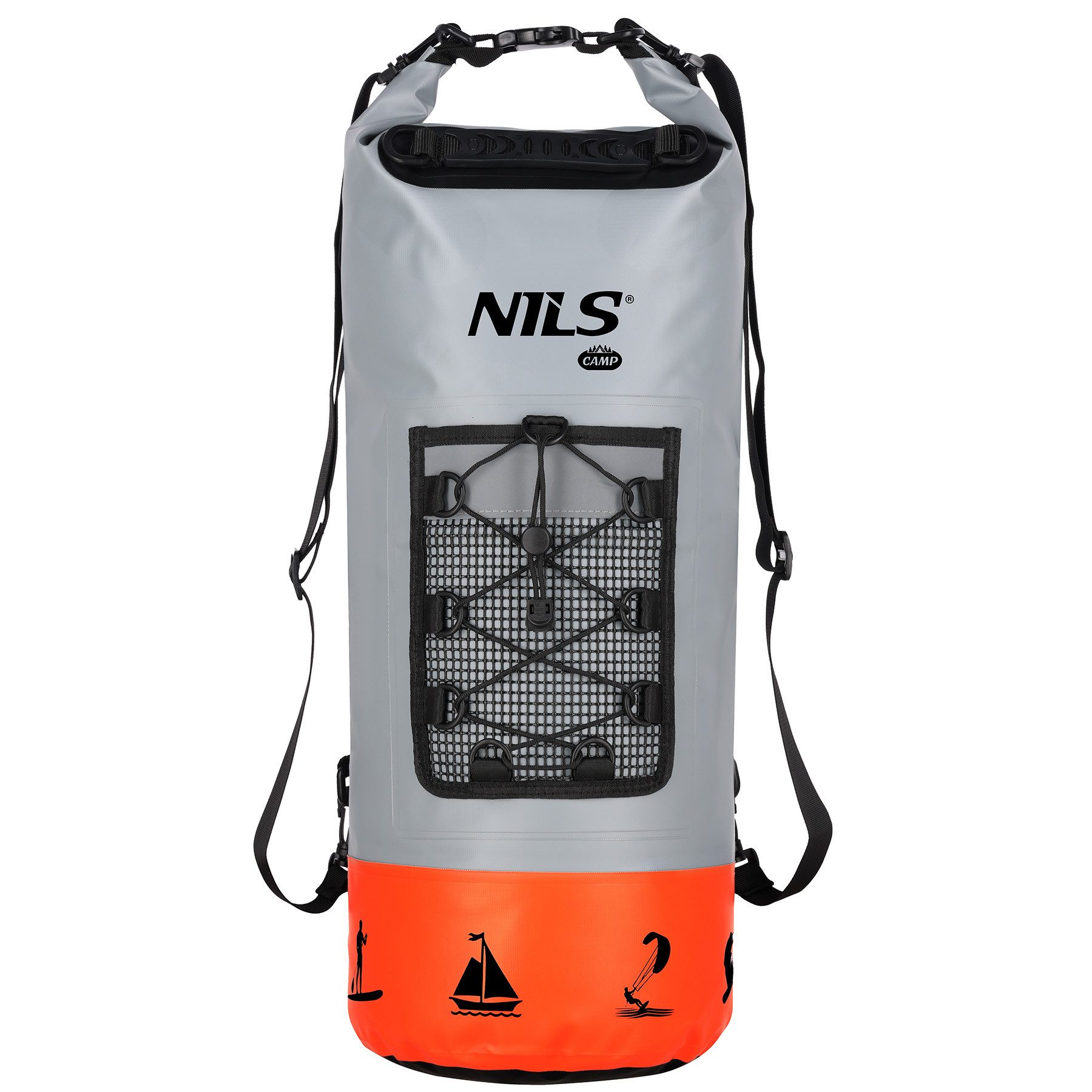 NILS CAMP Sportrucksack Wasserdichter Rucksack Outdoorbeutel 25L Grau Seesack, sicherer Schutz bei Kajakfahrten, Bergtouren, Kreuzfahrten uvm.