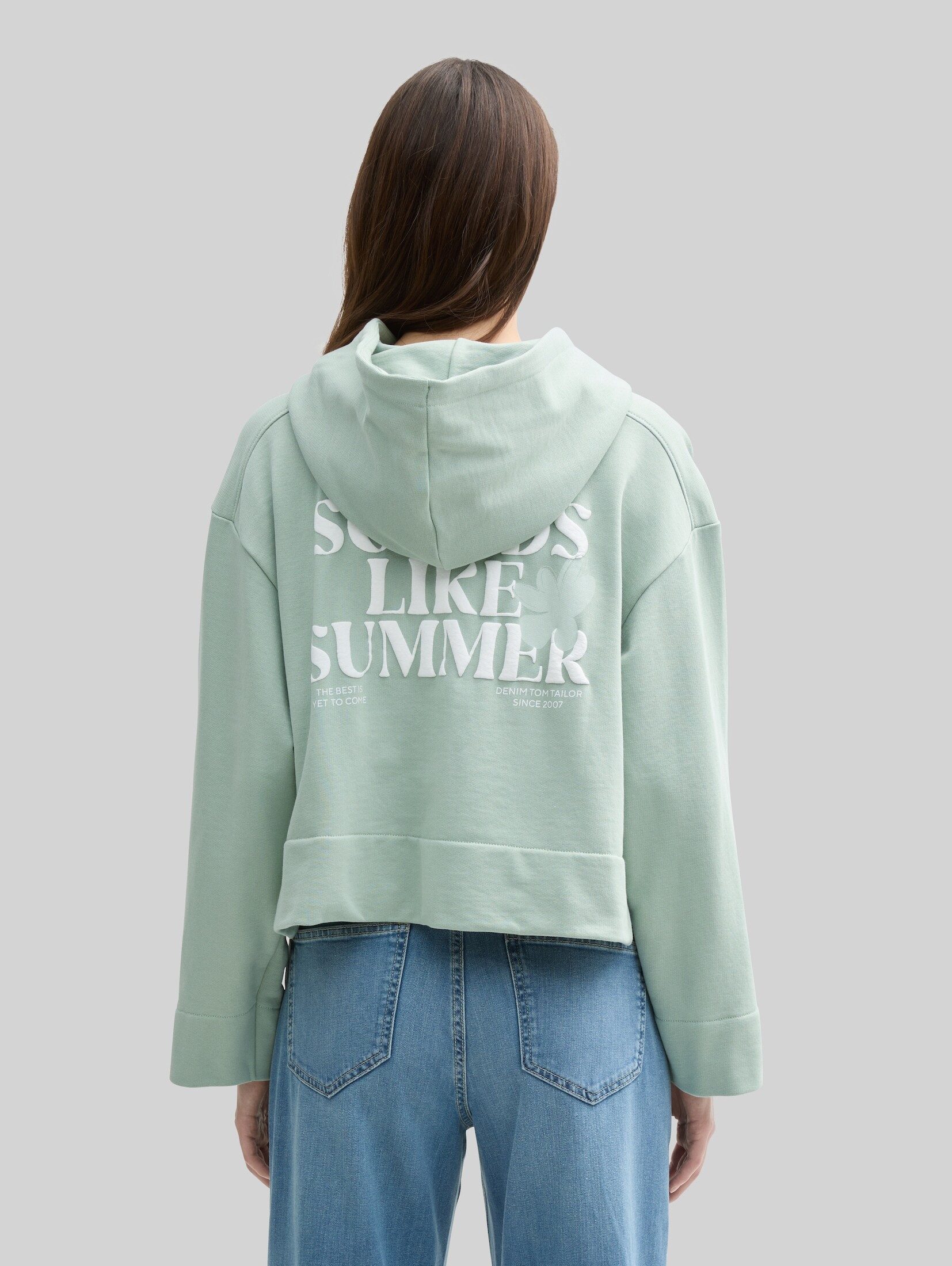 TOM TAILOR Denim Sweatjacke Strick & Sweatshirts Oversize Hoodie Sweatjacke mit Print