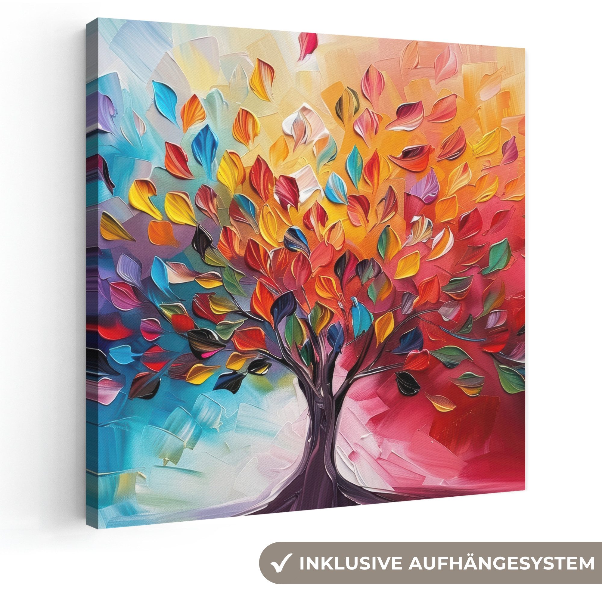 OneMillionCanvasses® Leinwandbild Baum - Lebensbaum - Bunt - Abstrakt, Fotodruck (1 St), Wandbild, Deko Schlafzimmer Wohnzimmer Flur 20x20 cm