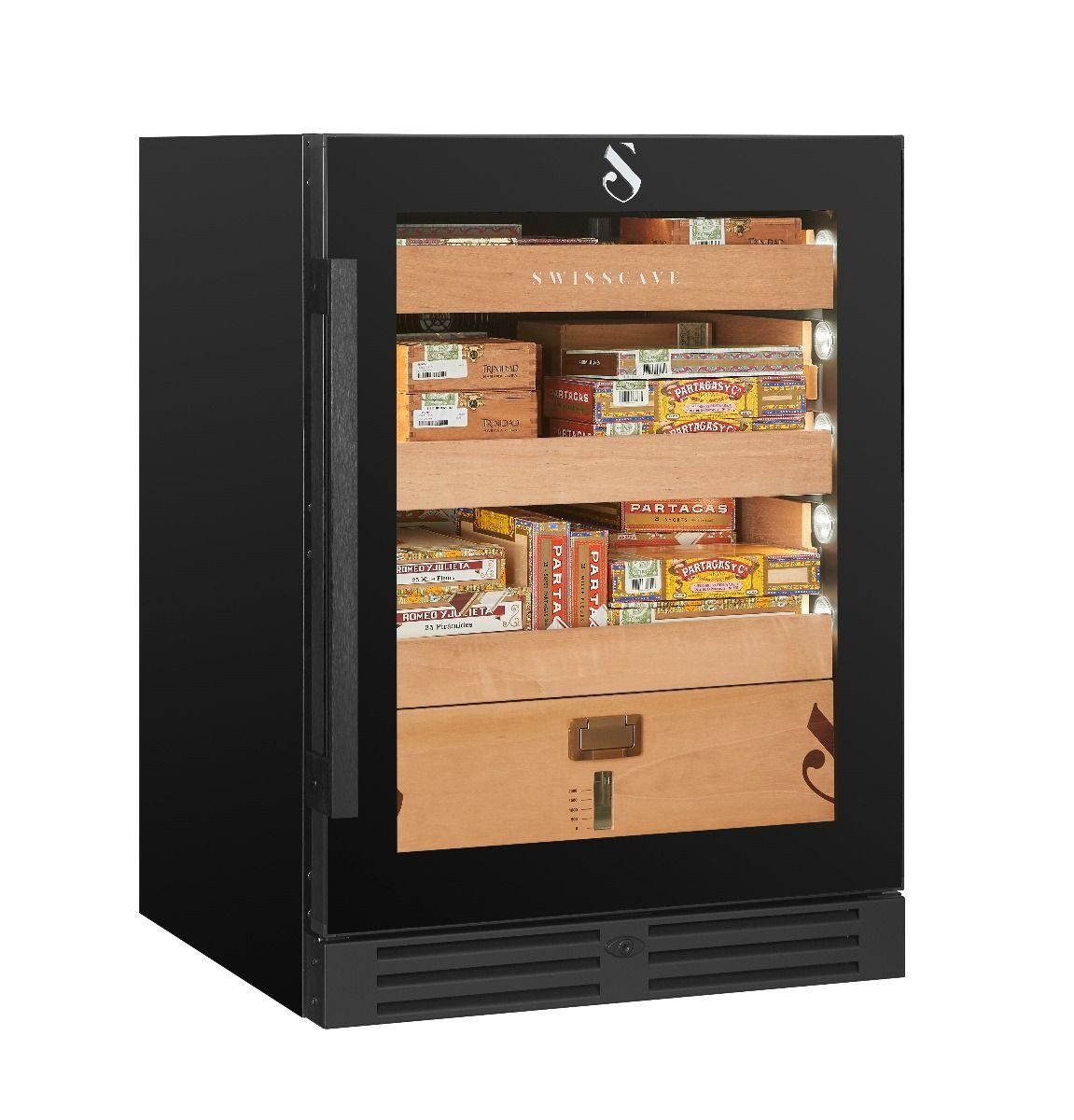 Swisscave Weinkühlschrank Humidor CLB-160. Edler Zigarren-Klimaschrank, 900 Zigarren, 82 cm (H),Elektronisch geregelte Luftbefeuchtung, Zedernholz-Auszüge